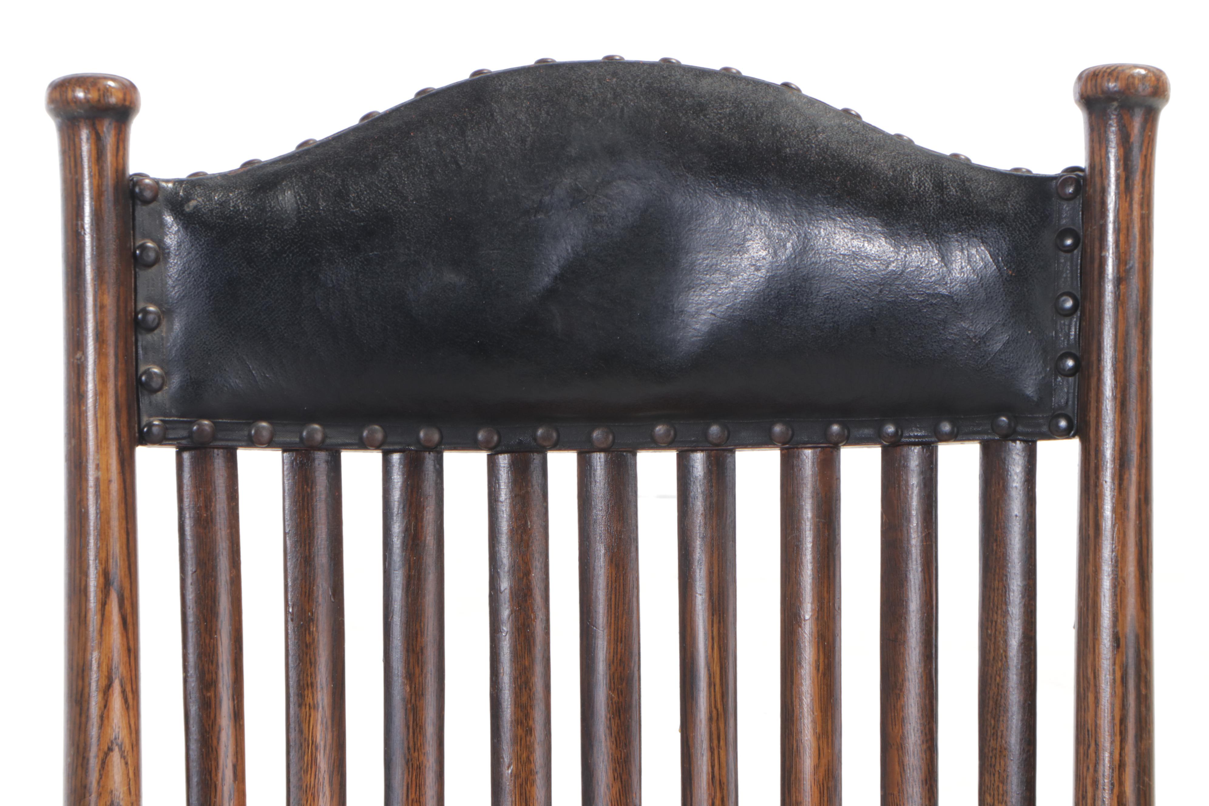 Oak Rocking Chair with OilCloth Upholstered Crest, Early 20th Century