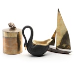 L'Objet Black Swan Bowl with Brass Andrea by Sadek Lidded Box and Other Sailboat
