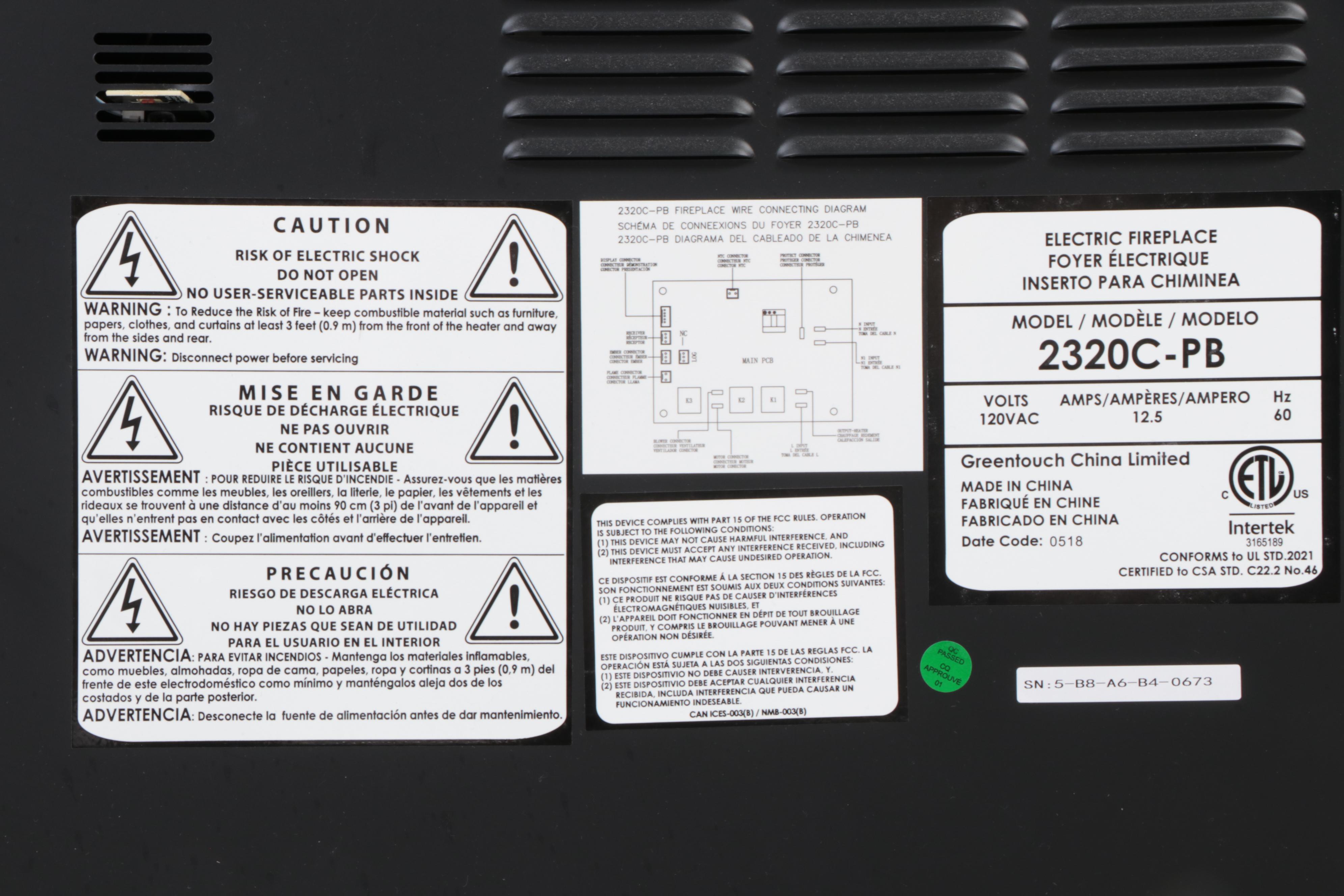 Greentouch "Model 2320CPB" Rolling Electric Fireplace EBTH