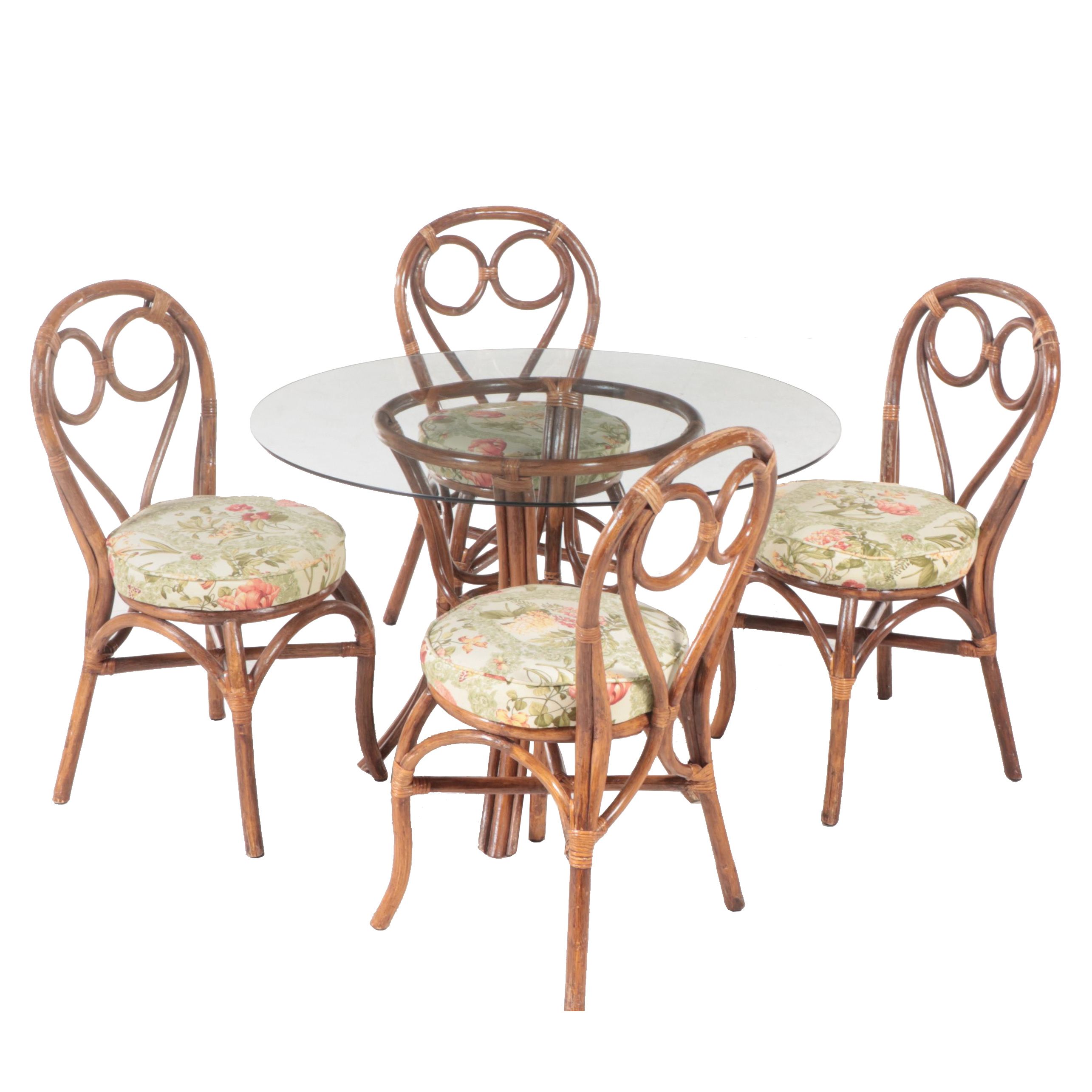 FivePiece Rattan and Glass Top Dining Set, Late 20th Century EBTH