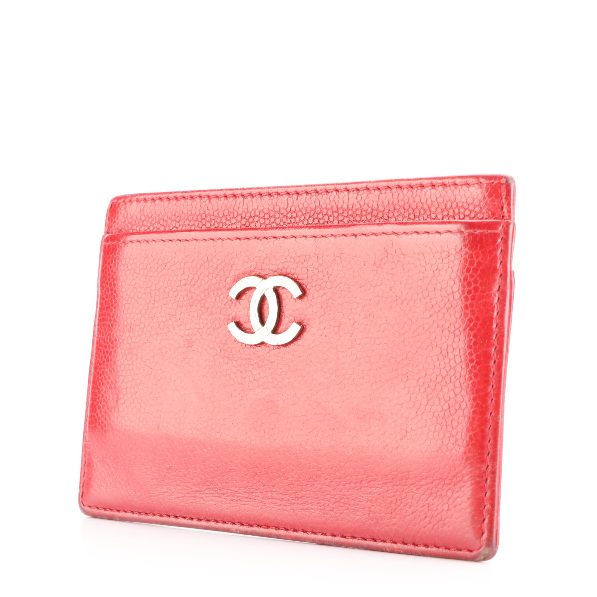 Chanel Card Holder Wallet in Red Grained Deerskin Leather EBTH