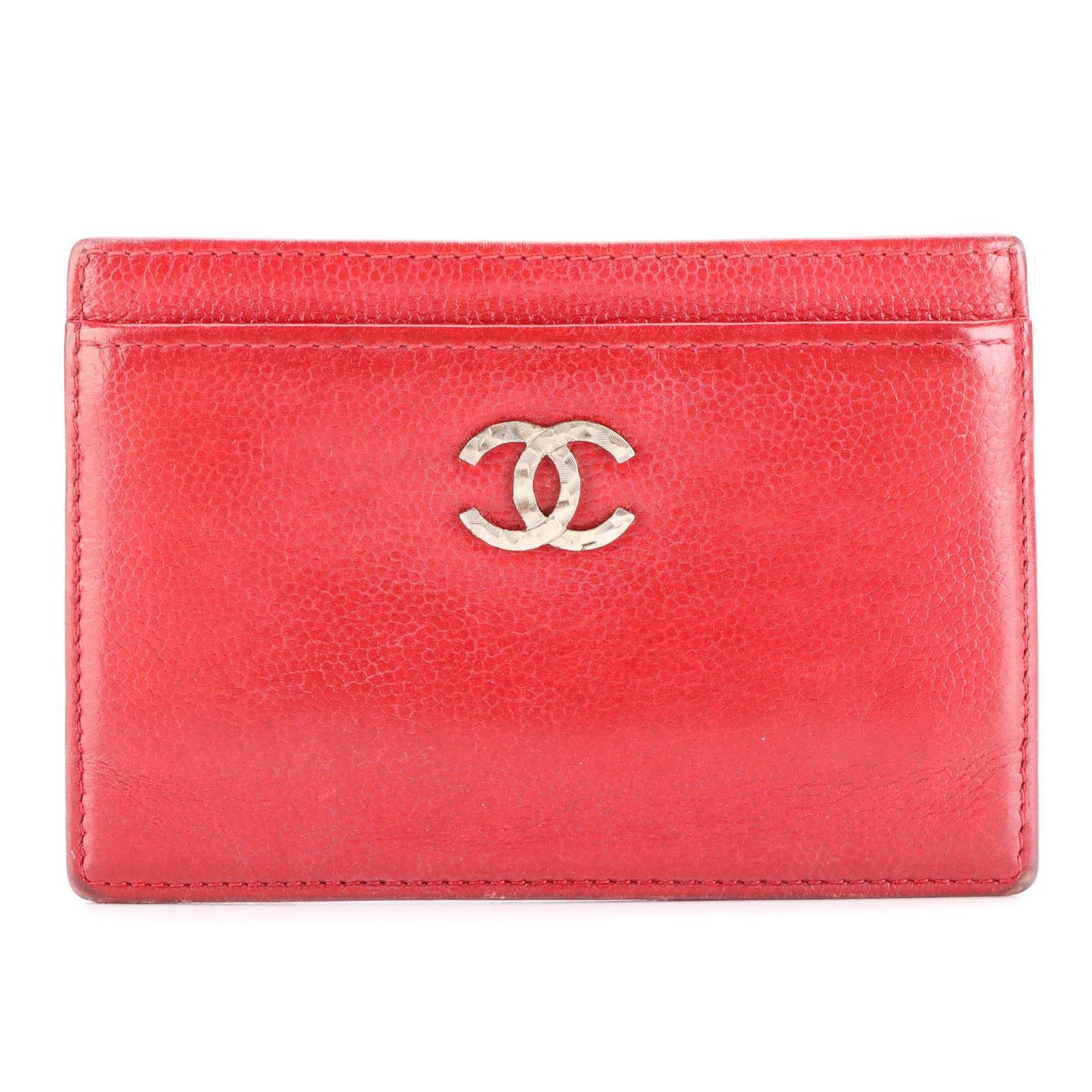 Chanel Card Holder Wallet in Red Grained Deerskin Leather EBTH