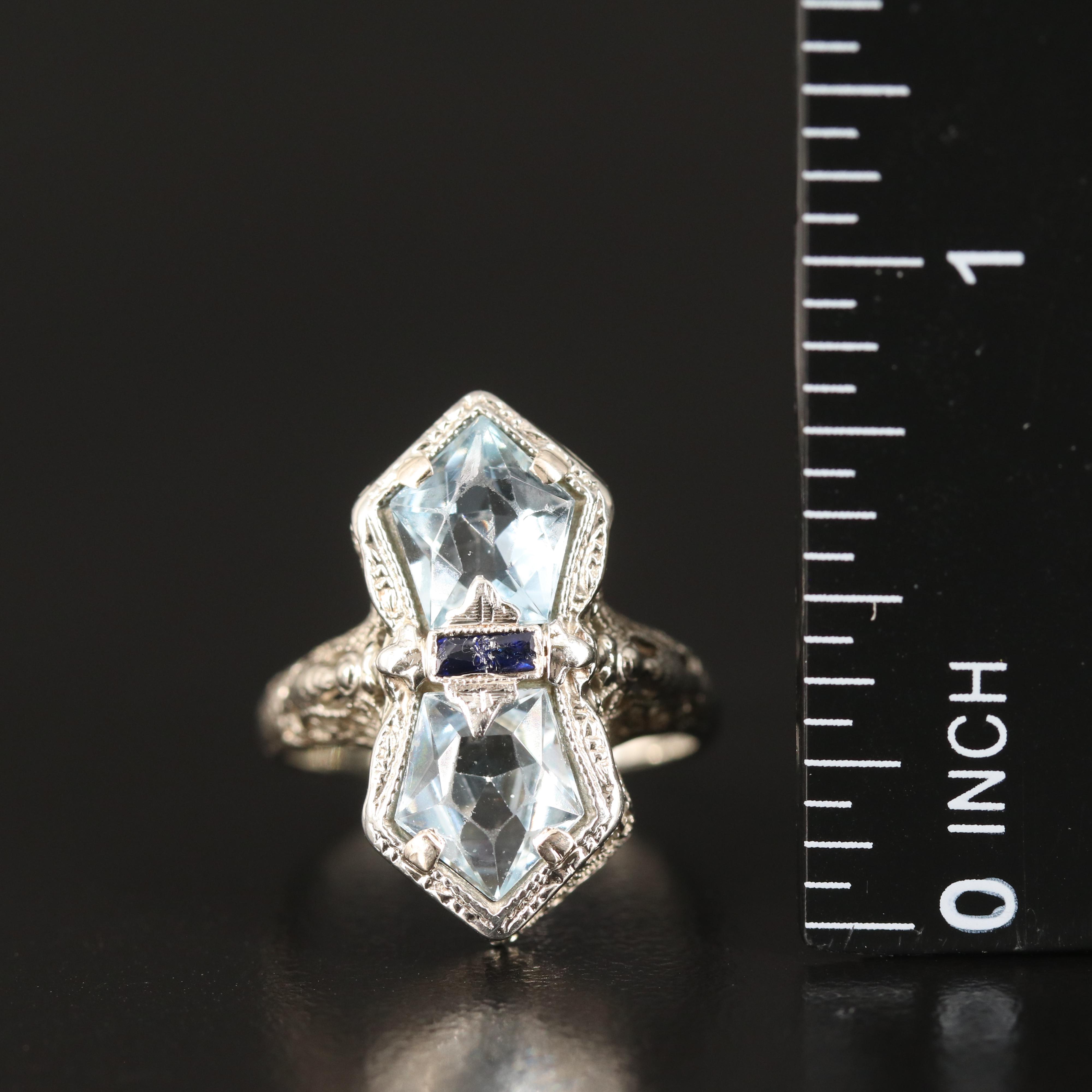 Belais Art Deco 14K Aquamarine And Sapphire Ring | EBTH