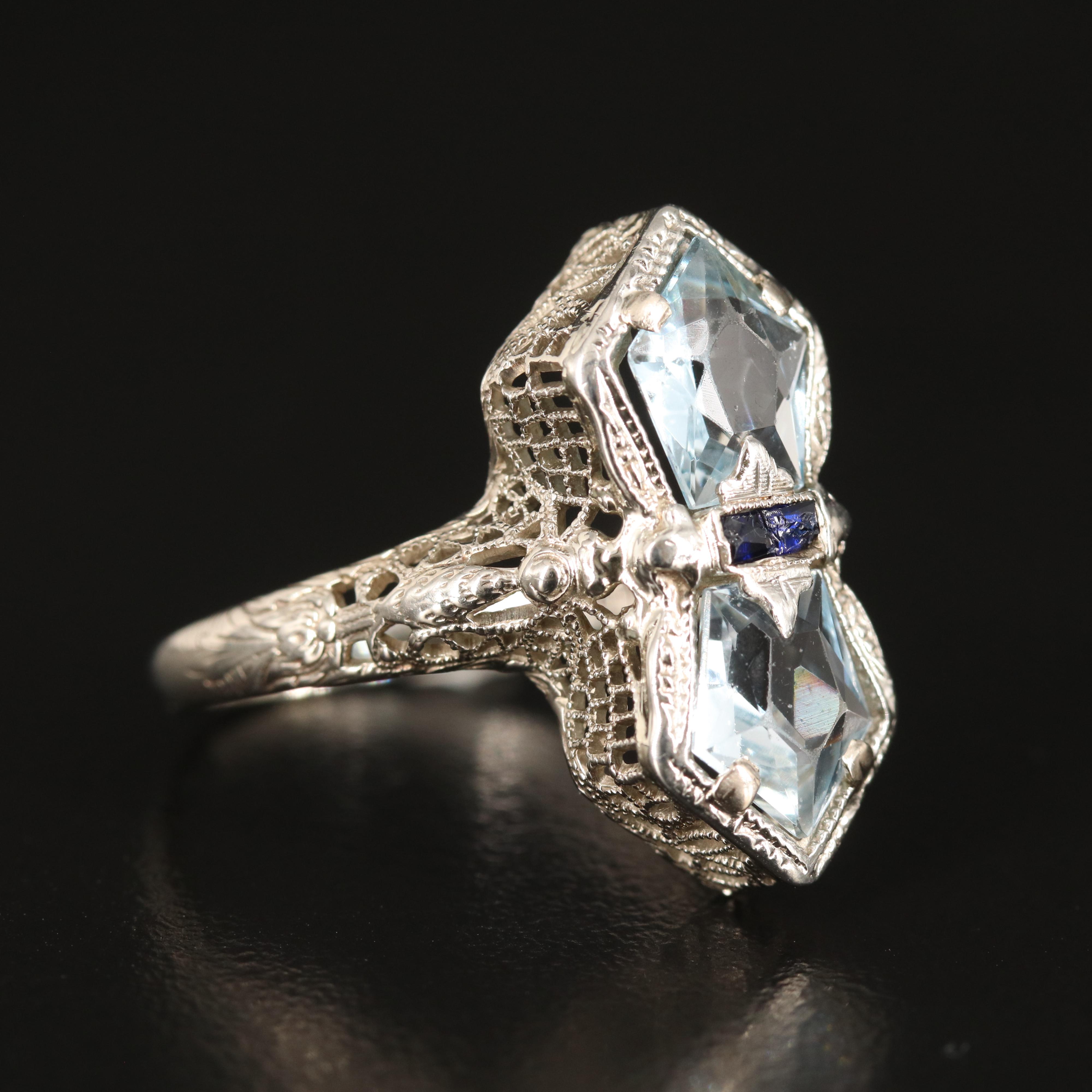 Belais Art Deco 14K Aquamarine And Sapphire Ring | EBTH