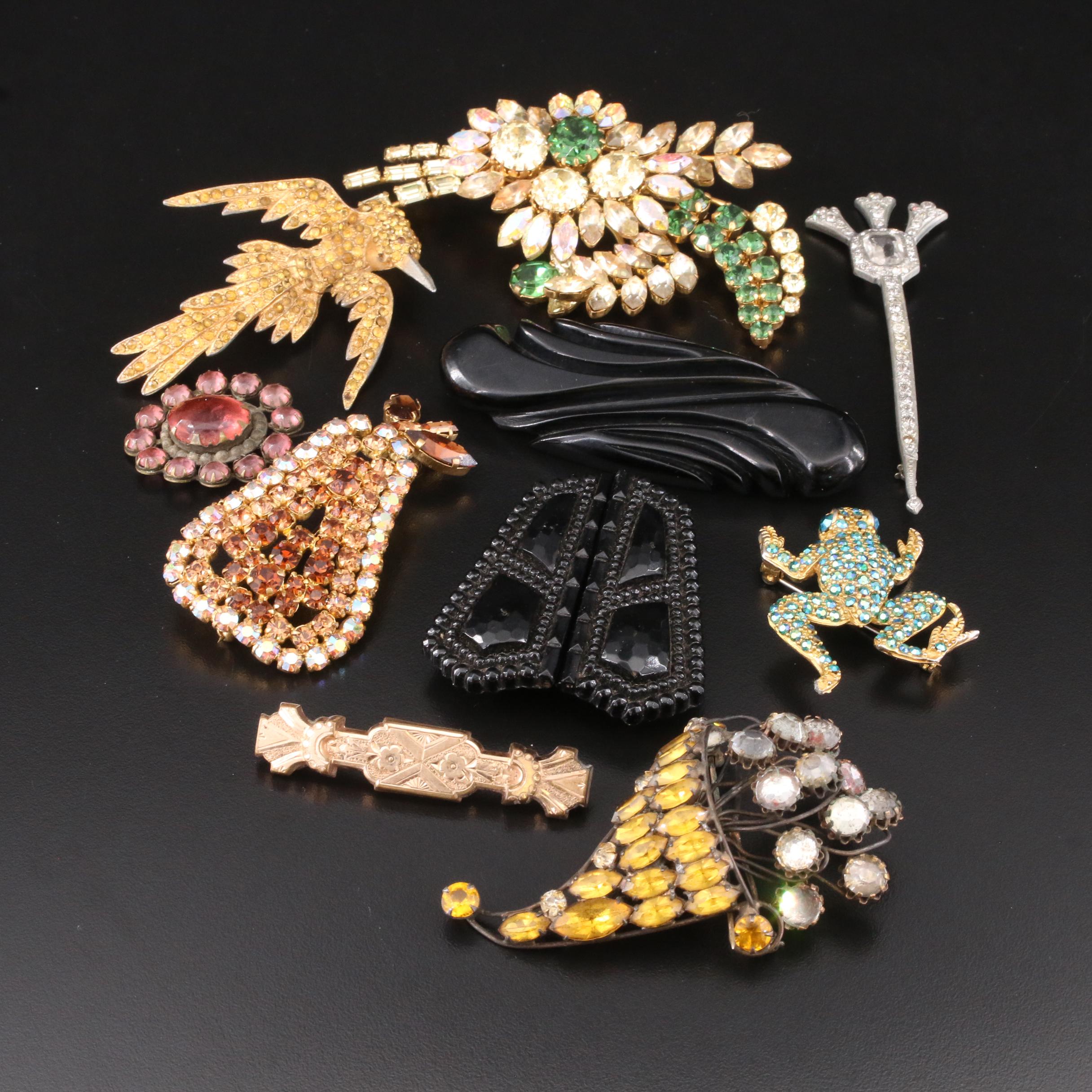 Victorian Brooches Including Rhinestone and Glass EBTH