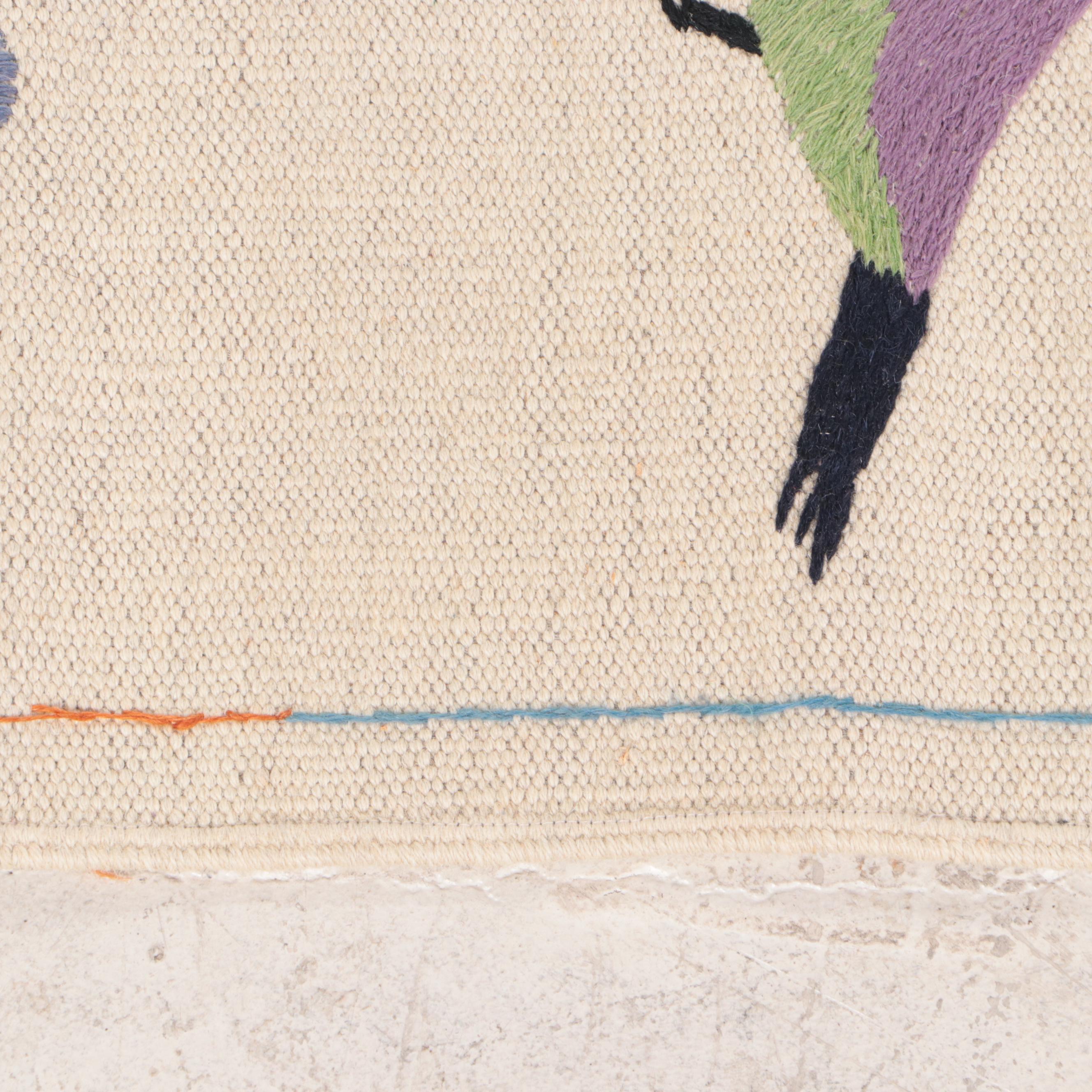 4'11 x 6'11 Handwoven Indian Pictorial Area Rug with Bird Embroidery | EBTH