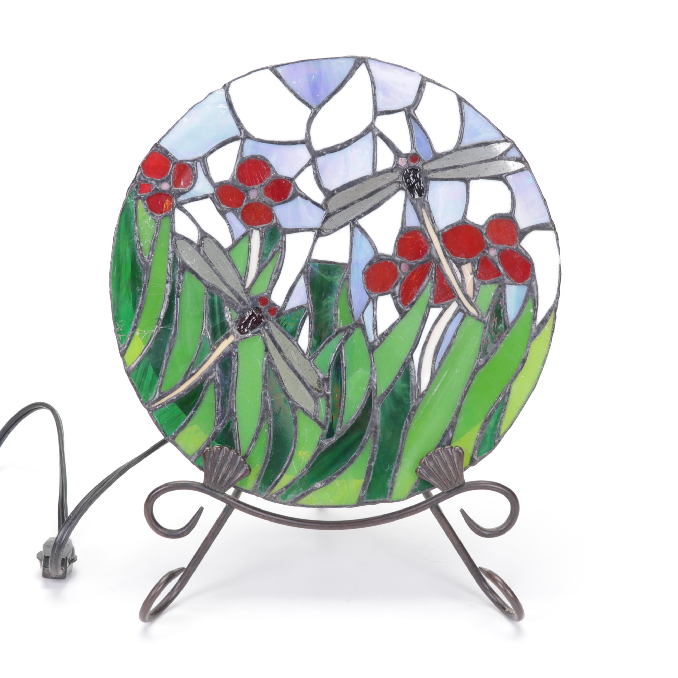 Pair of Dragonfly Slag Glass Tabletop Night Lights EBTH