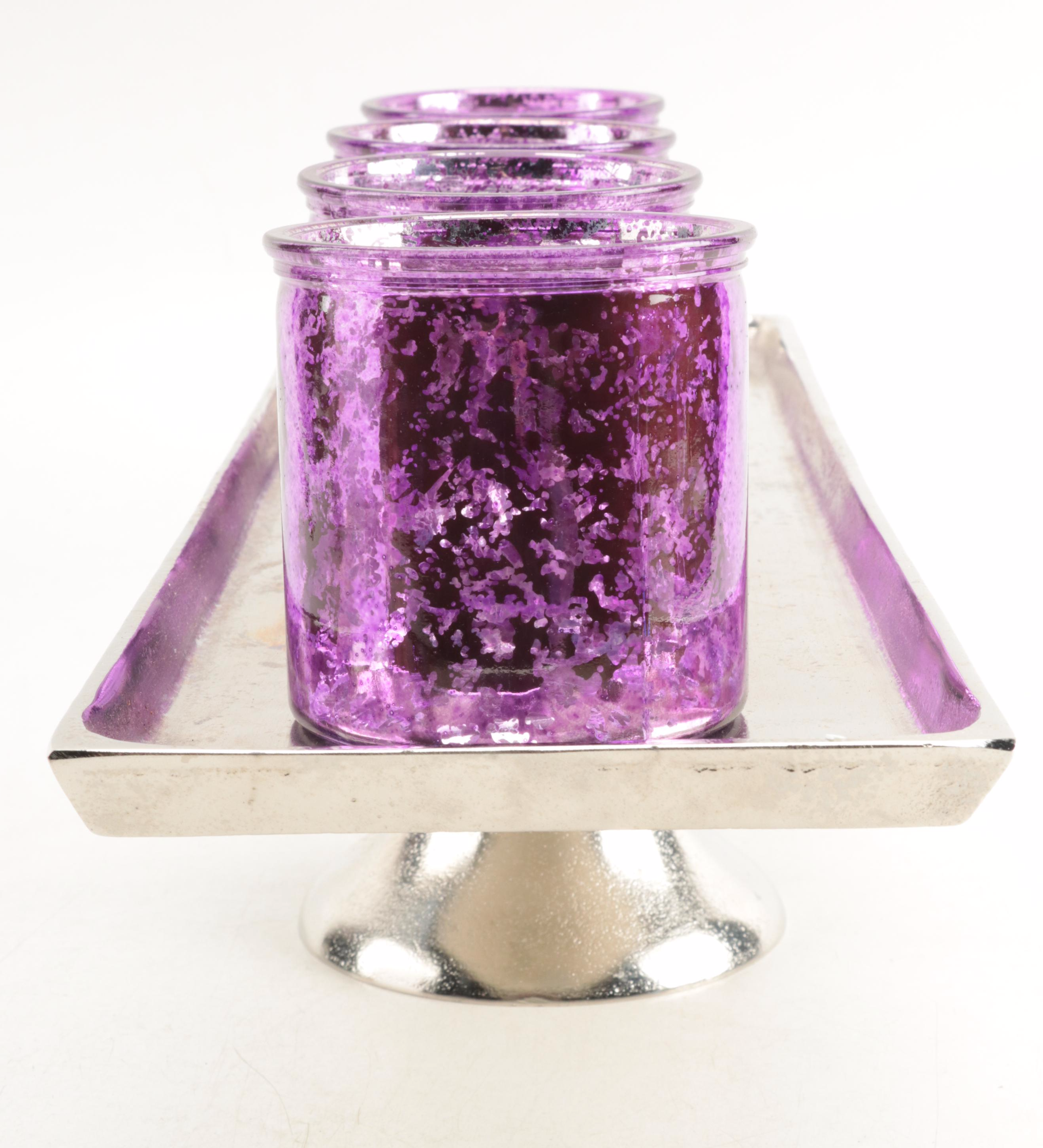 Purple Mercury Glass Votives and Brushed Metal Pedestal Trays EBTH