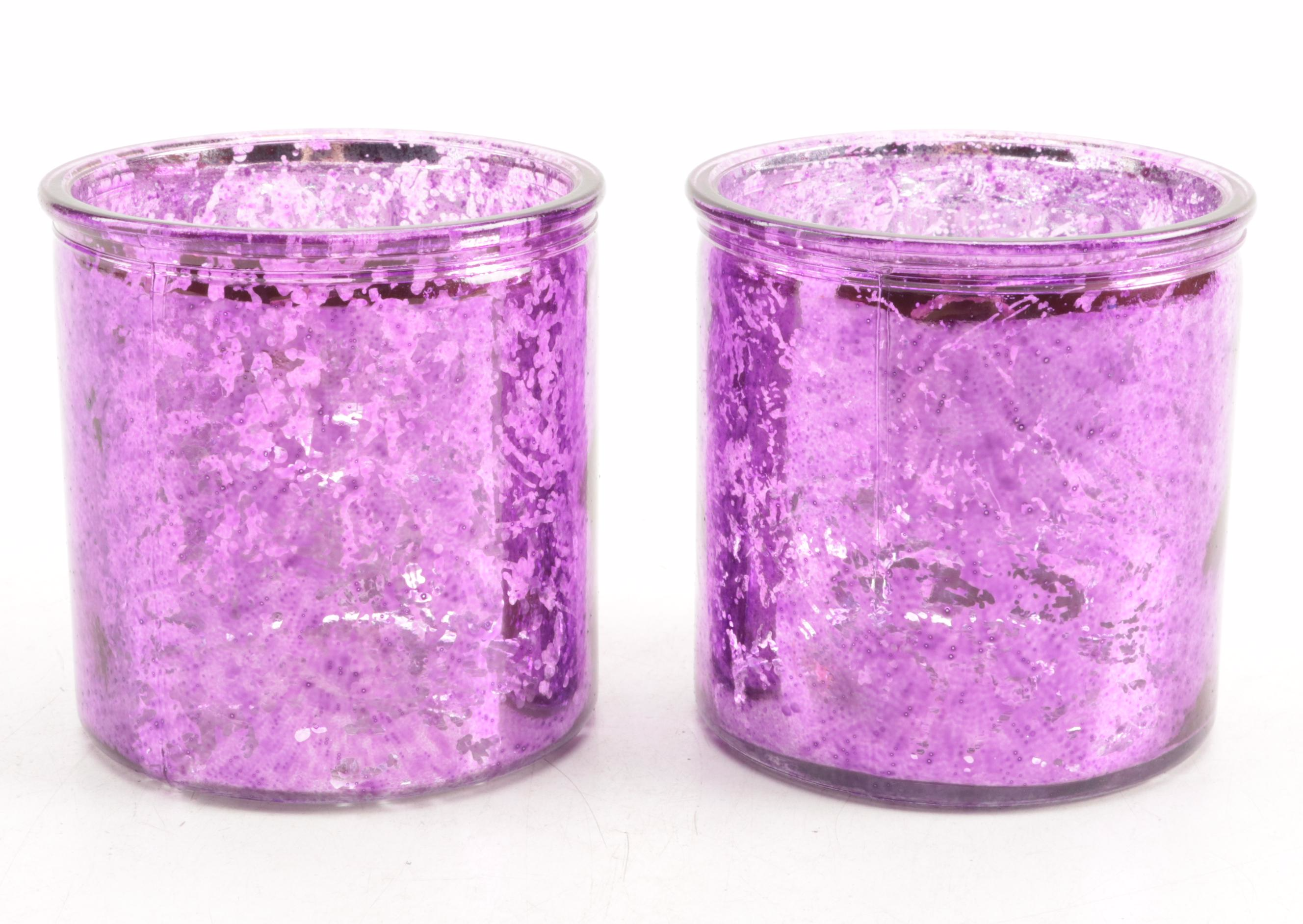 Purple Mercury Glass Votives and Brushed Metal Pedestal Trays EBTH