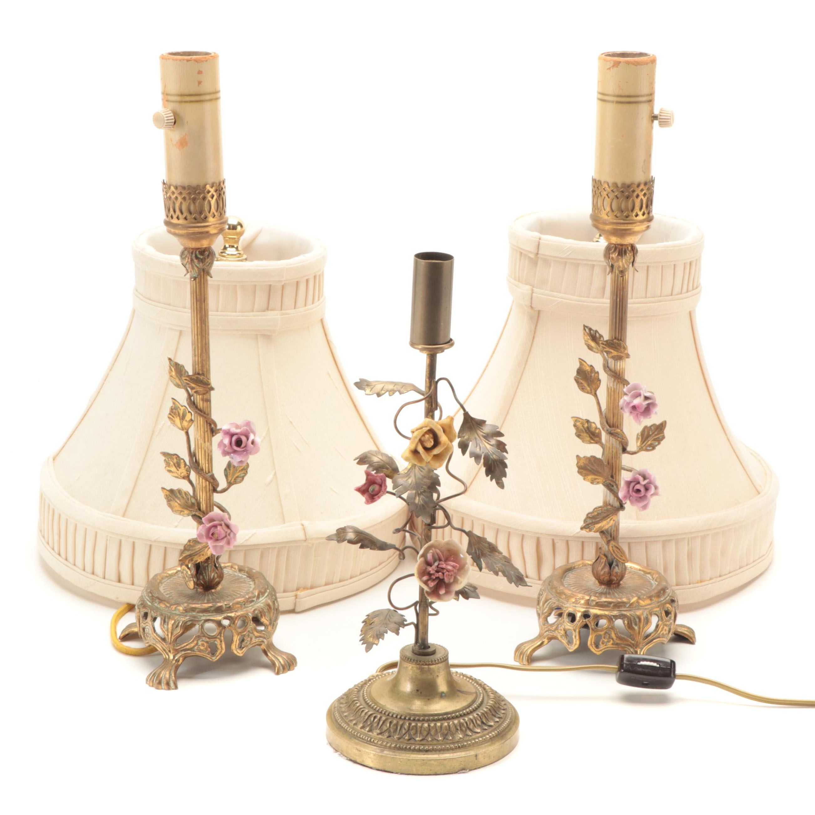 Gilt Metal and Ceramic Candlestick Boudoir Table Lamps EBTH