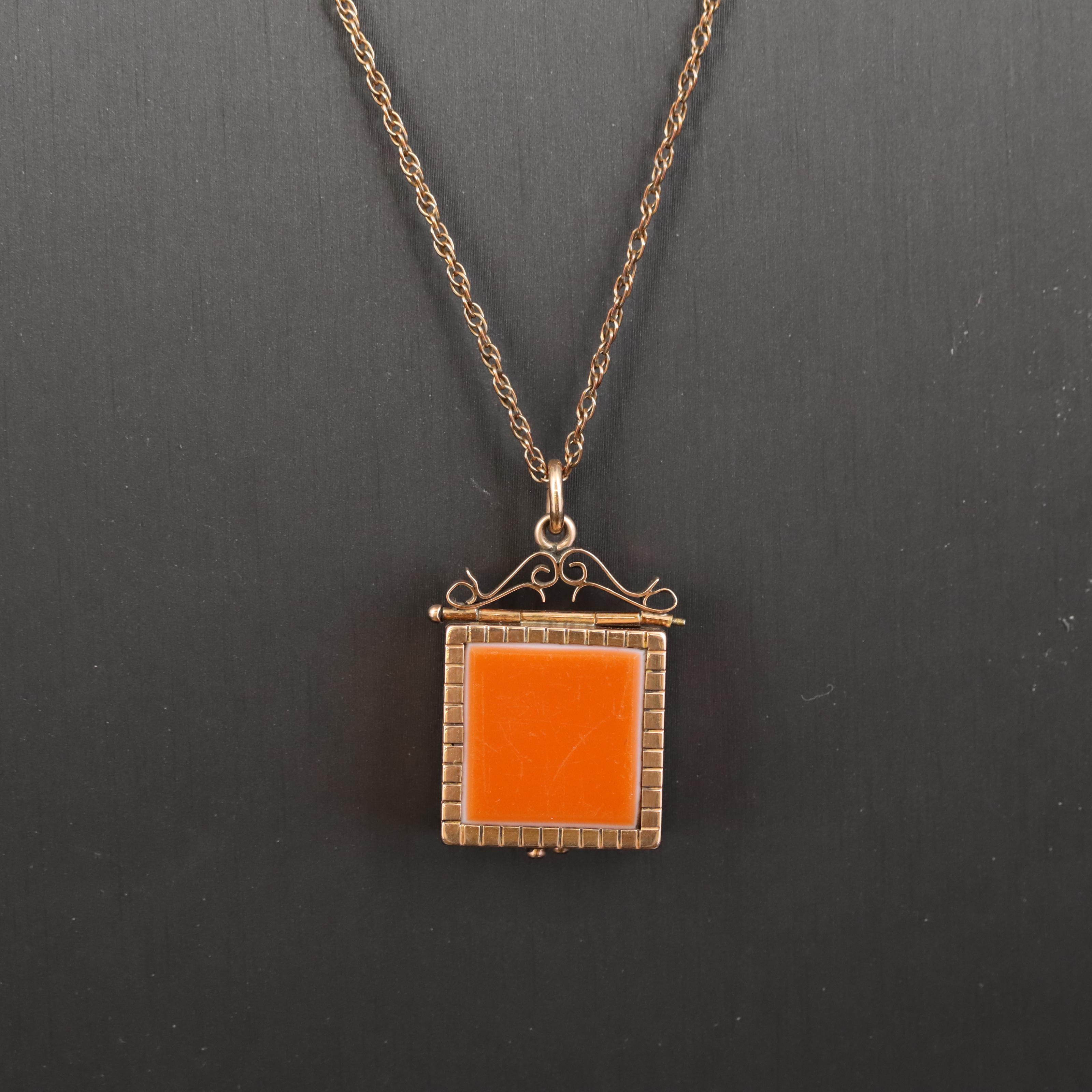 Antique 10K Banded Onyx Locket Watch Fob on GoldFilled Chain EBTH