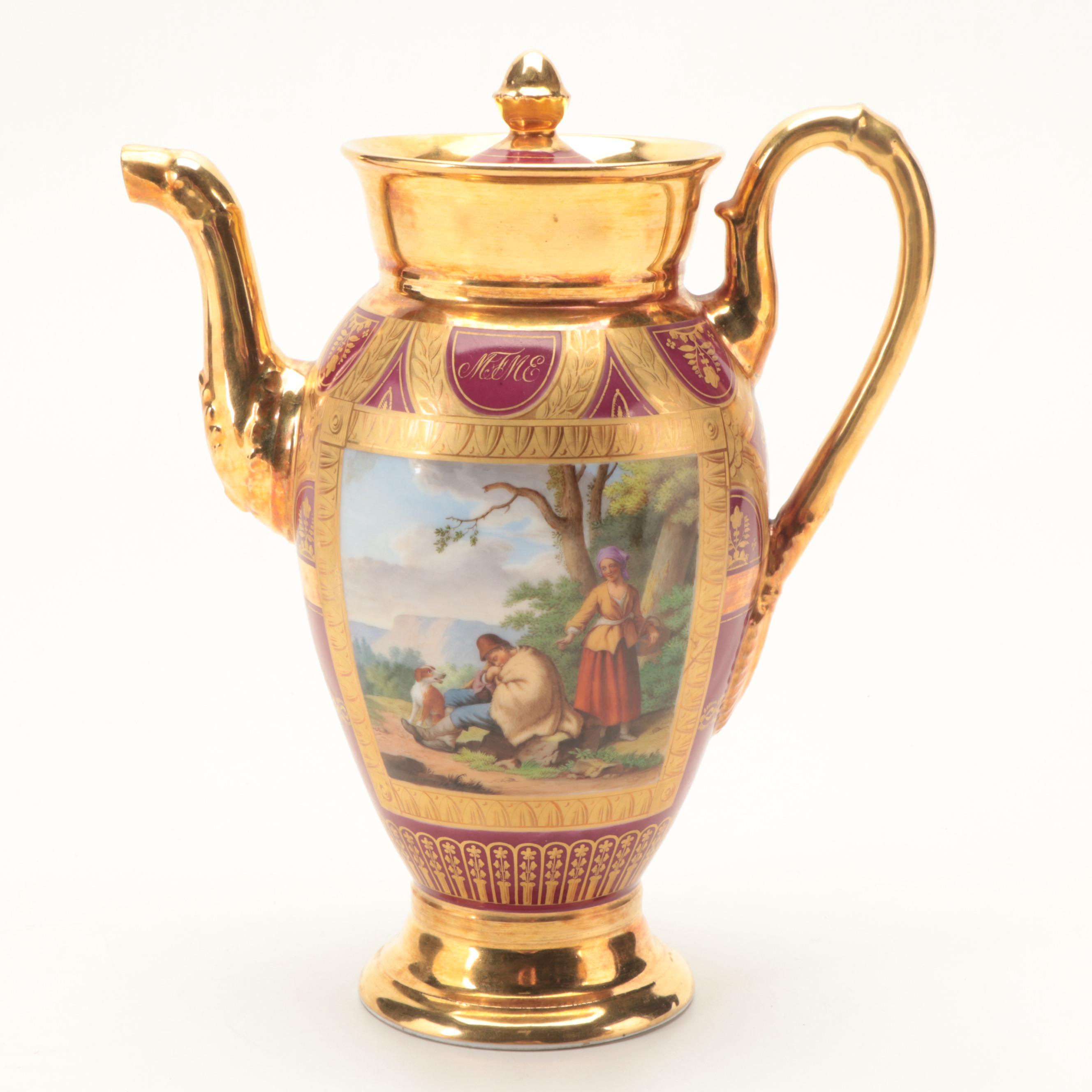 Vieux Paris Porcelain Chocolate Pot, Coffee Pot and Covered Sugar