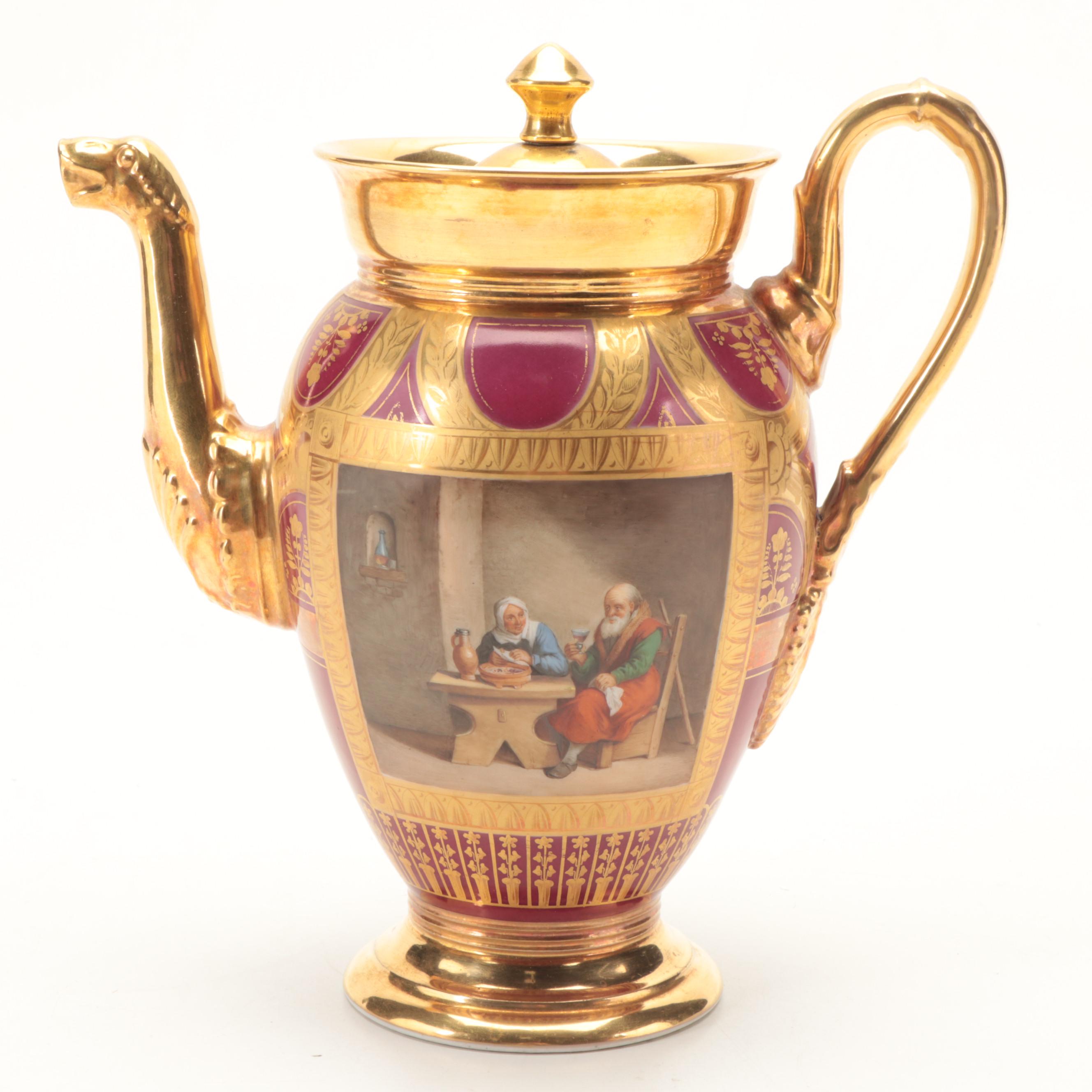 Vieux Paris Porcelain Chocolate Pot, Coffee Pot and Covered Sugar