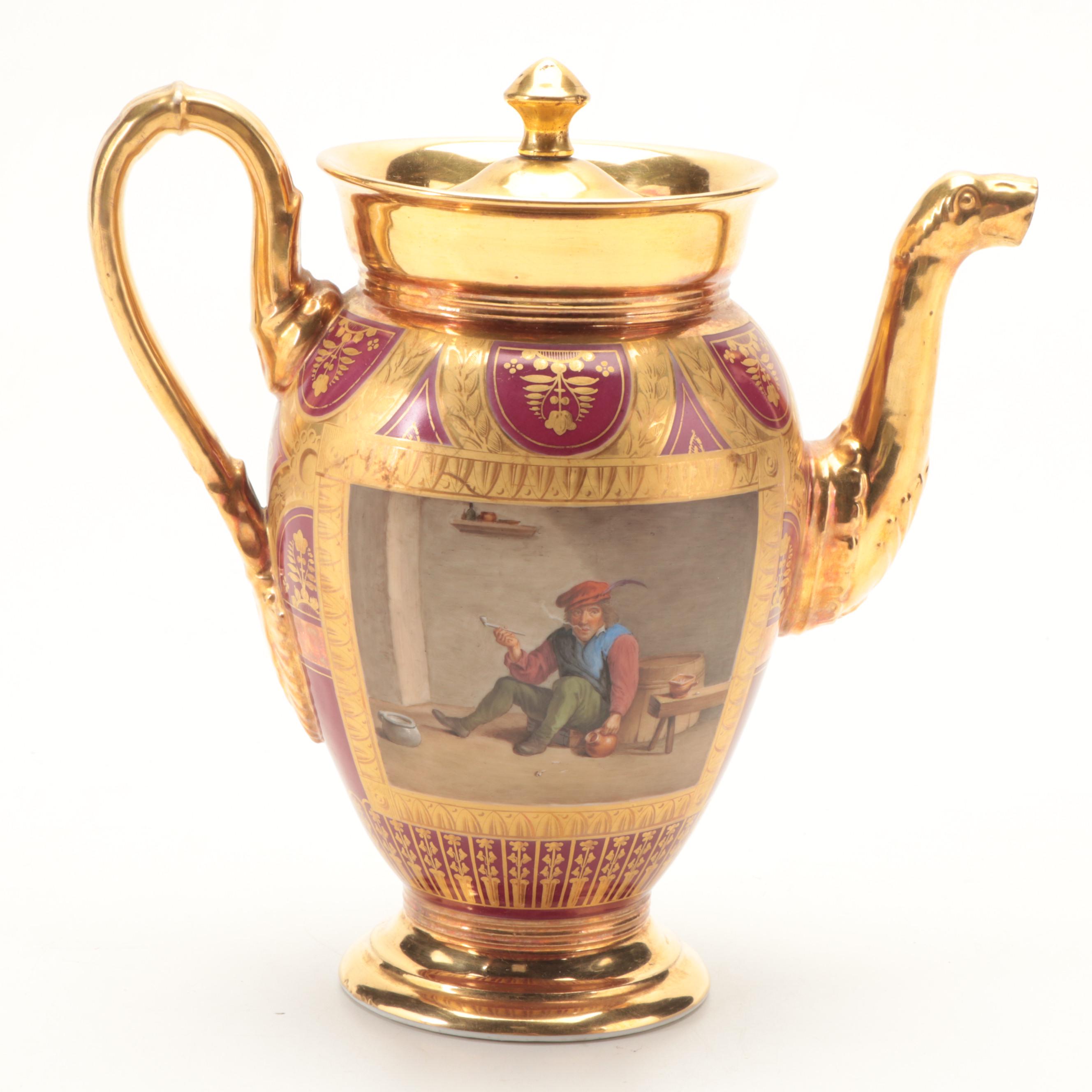 Vieux Paris Porcelain Chocolate Pot, Coffee Pot and Covered Sugar