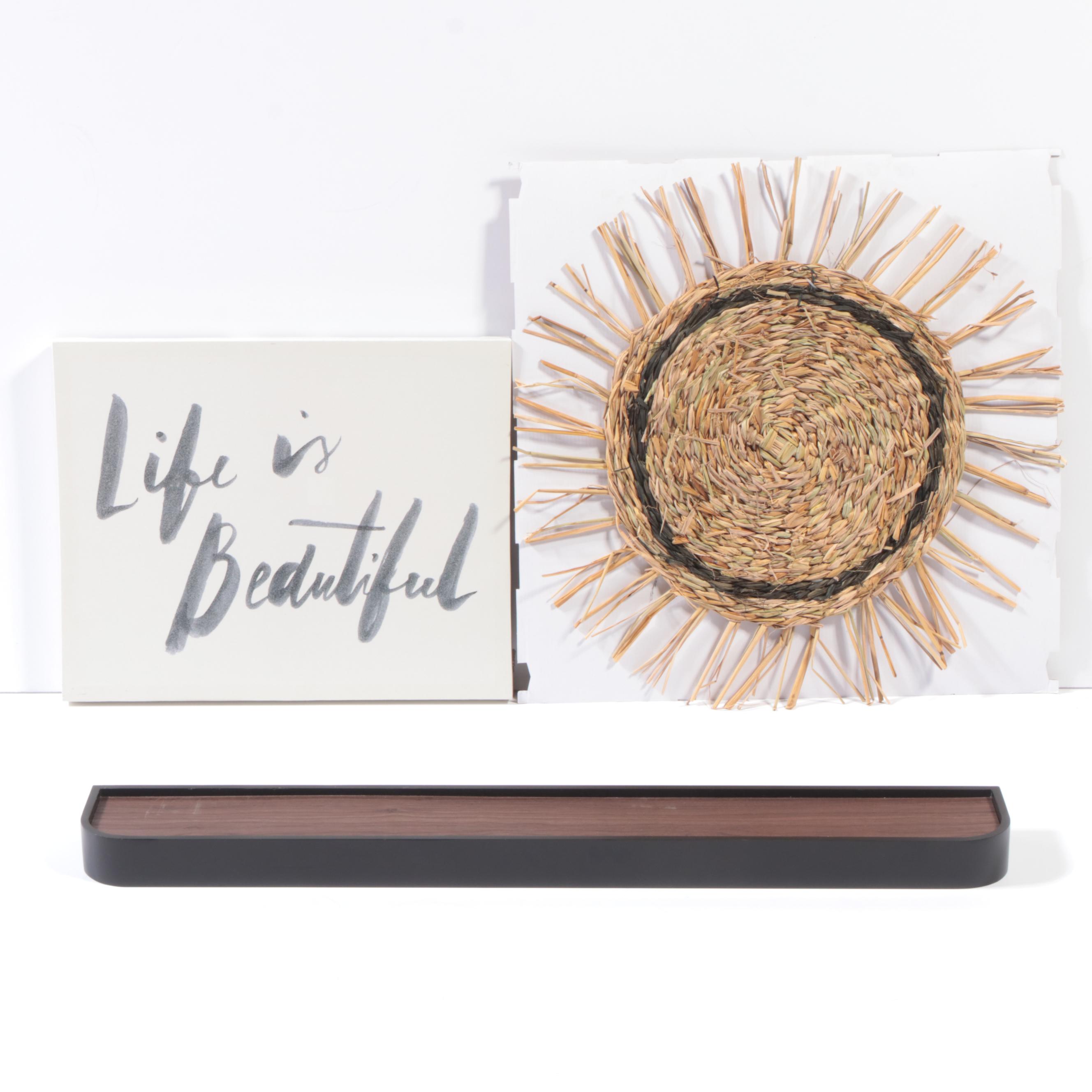Threshold Routed Wood Wall Shelf with "Life is Beautiful" Print and