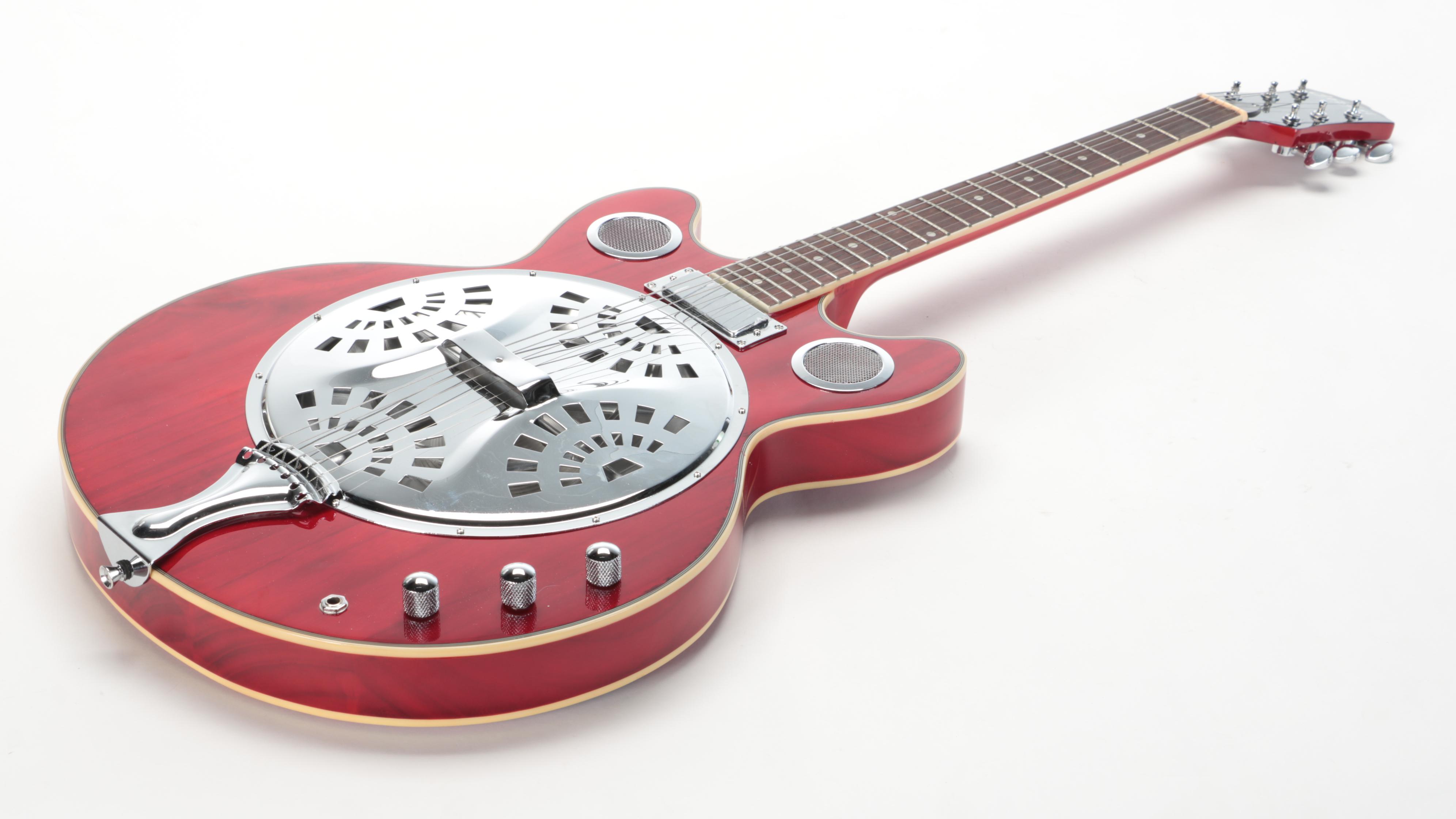 Cozart Cherry Red Finish SixString Electric Resonator Guitar with Case