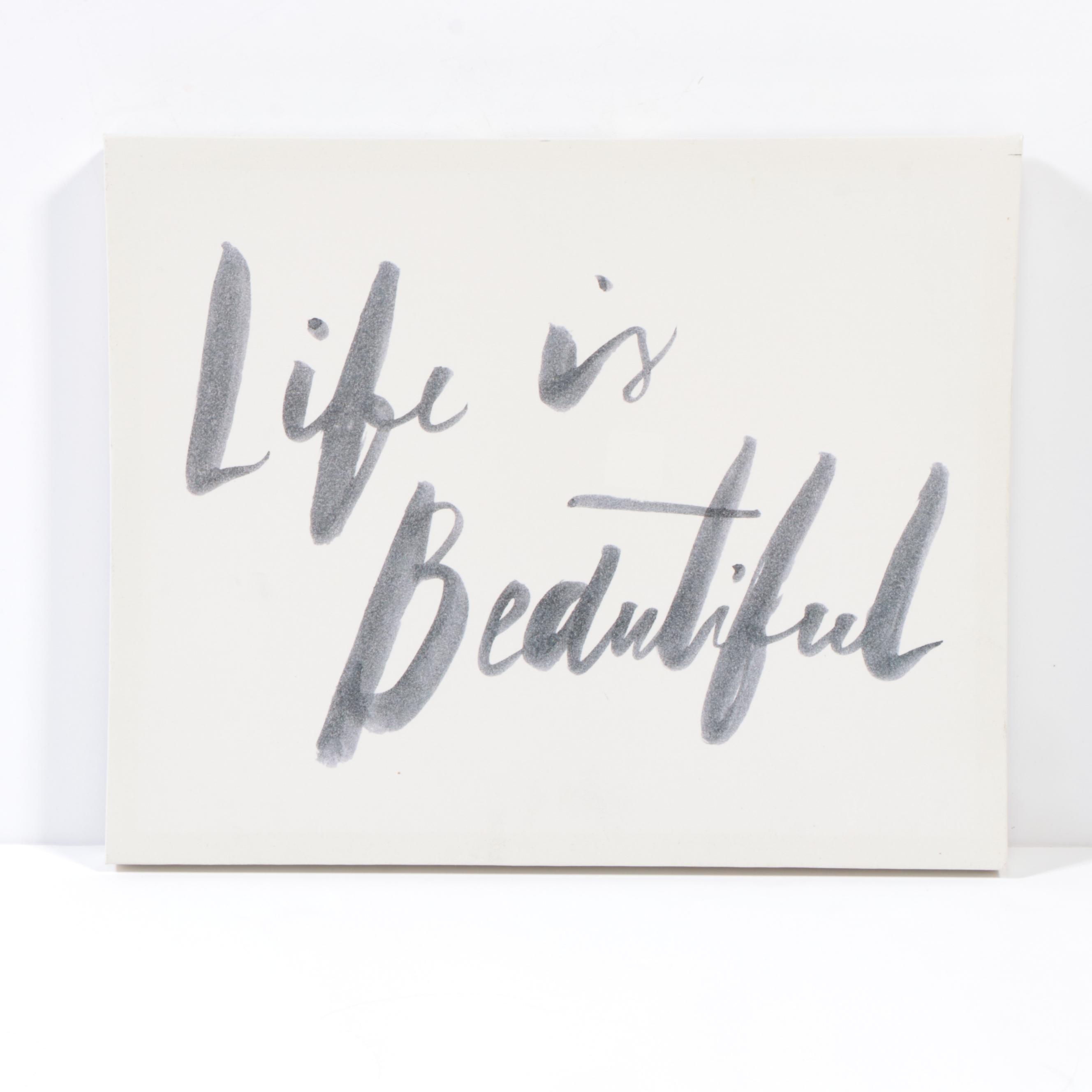 Threshold Routed Wood Wall Shelves and "Life is Beautiful" Canvas Wall