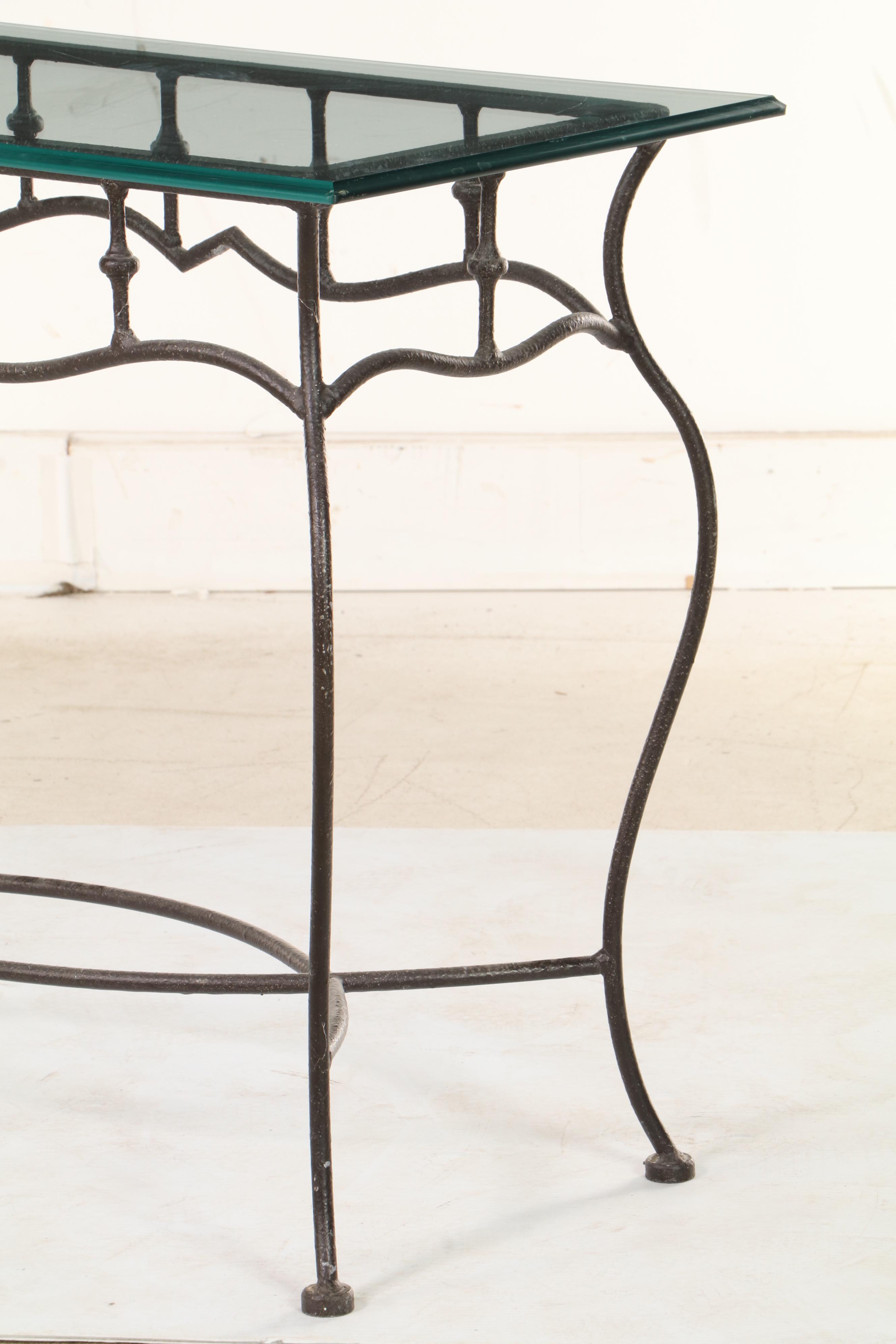 Wrought Iron and Glass Sofa Table with Molded Edge EBTH