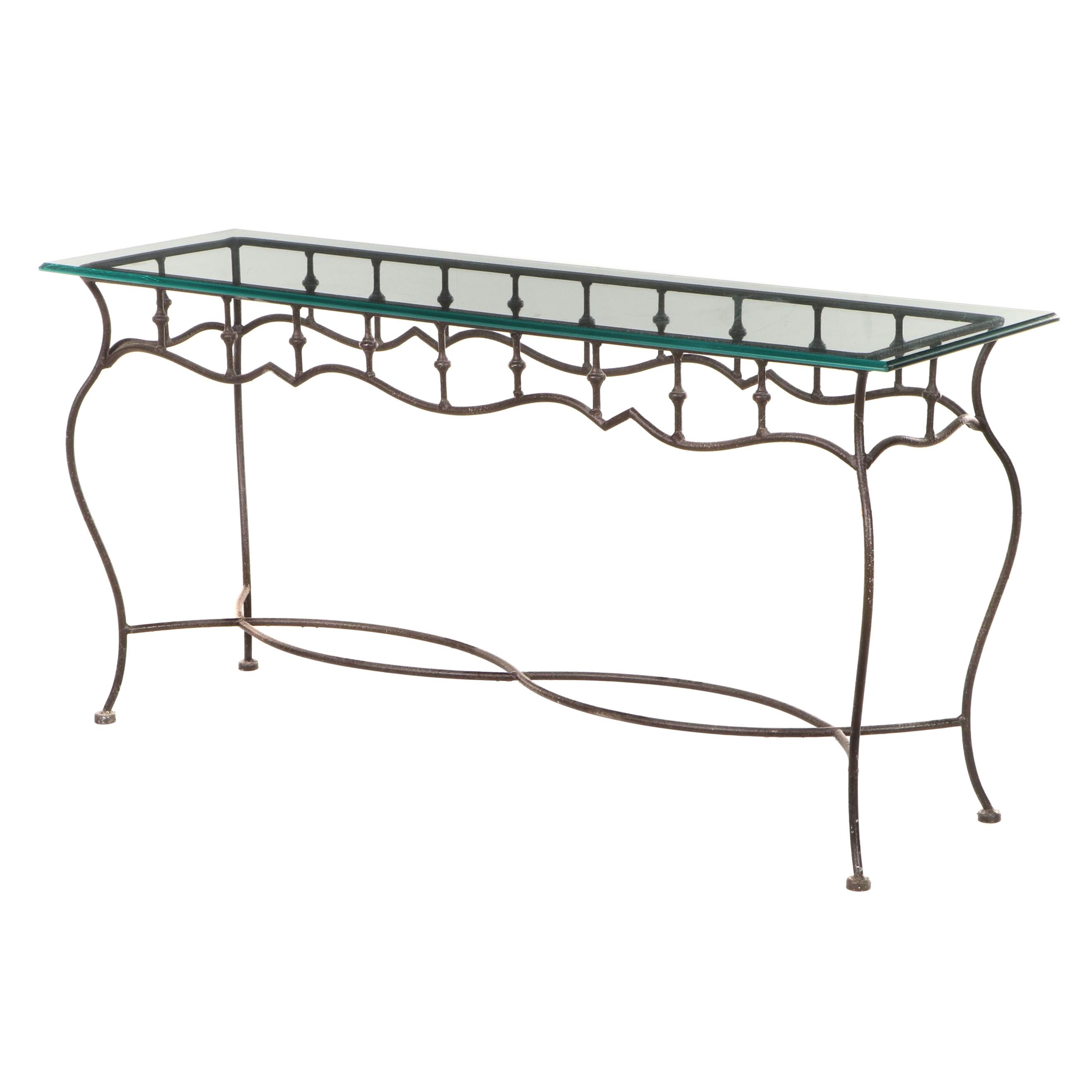 Wrought Iron and Glass Sofa Table with Molded Edge EBTH