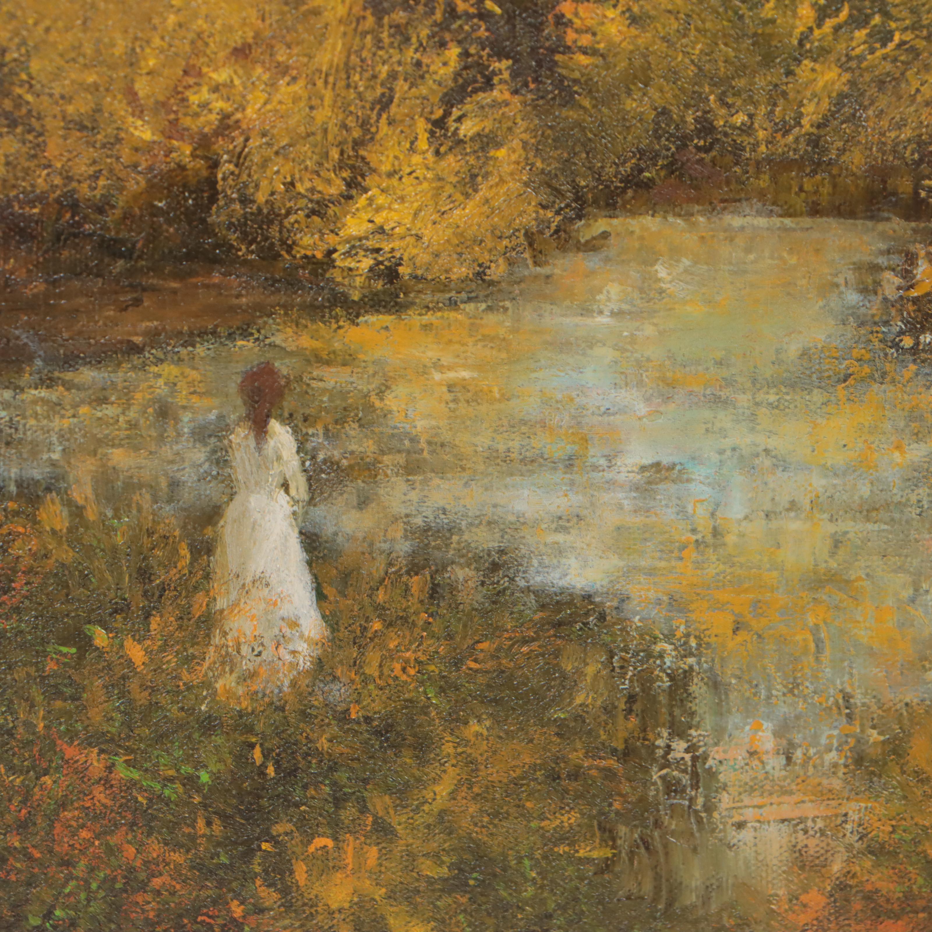 Oil Painting of Girl in Forest Landscape | EBTH