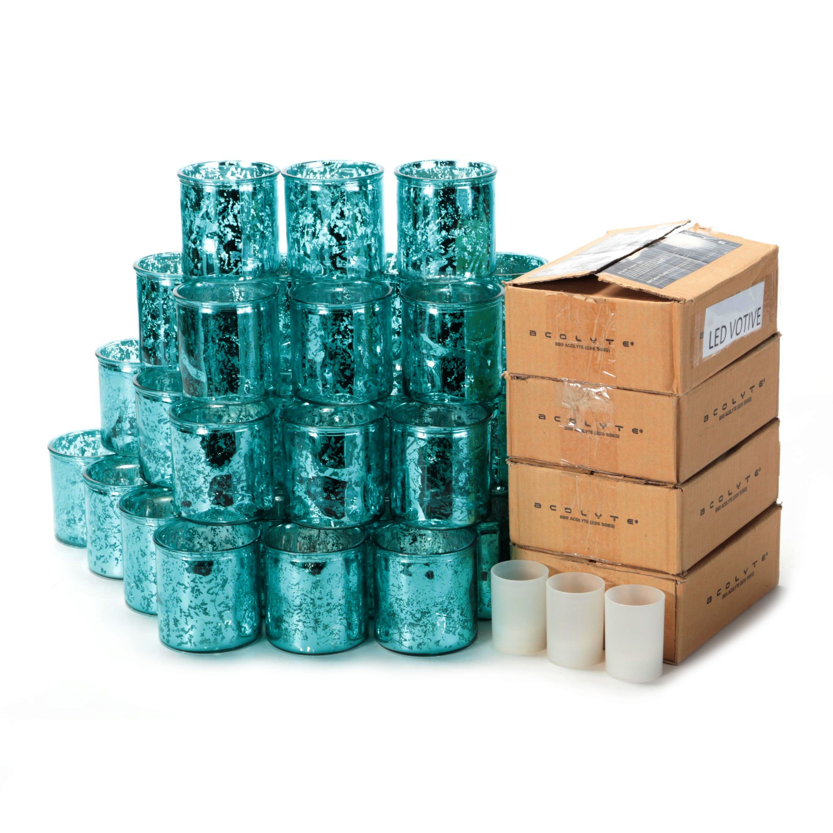 Aqua Mercury Glass Votive Holders and LED Tea Lights EBTH