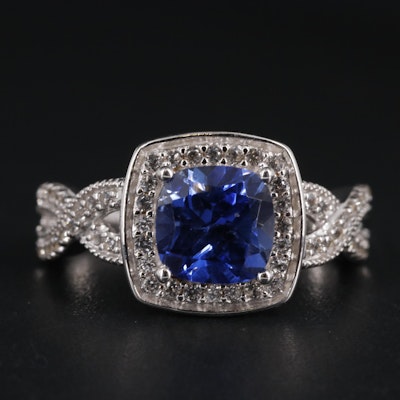 Sterling Sapphire Halo Ring