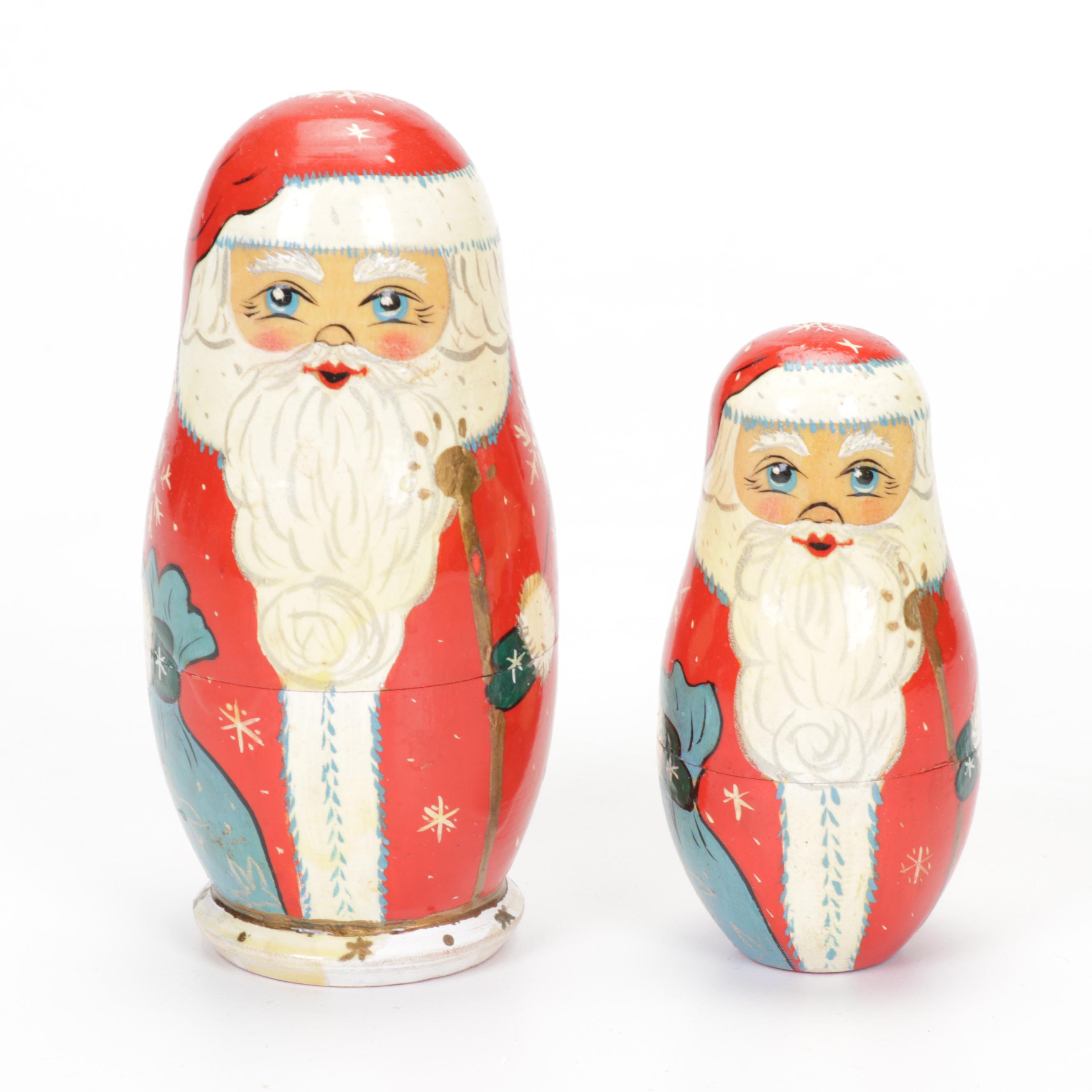 Three Sets of Russian Wooden Santa Nesting Dolls EBTH