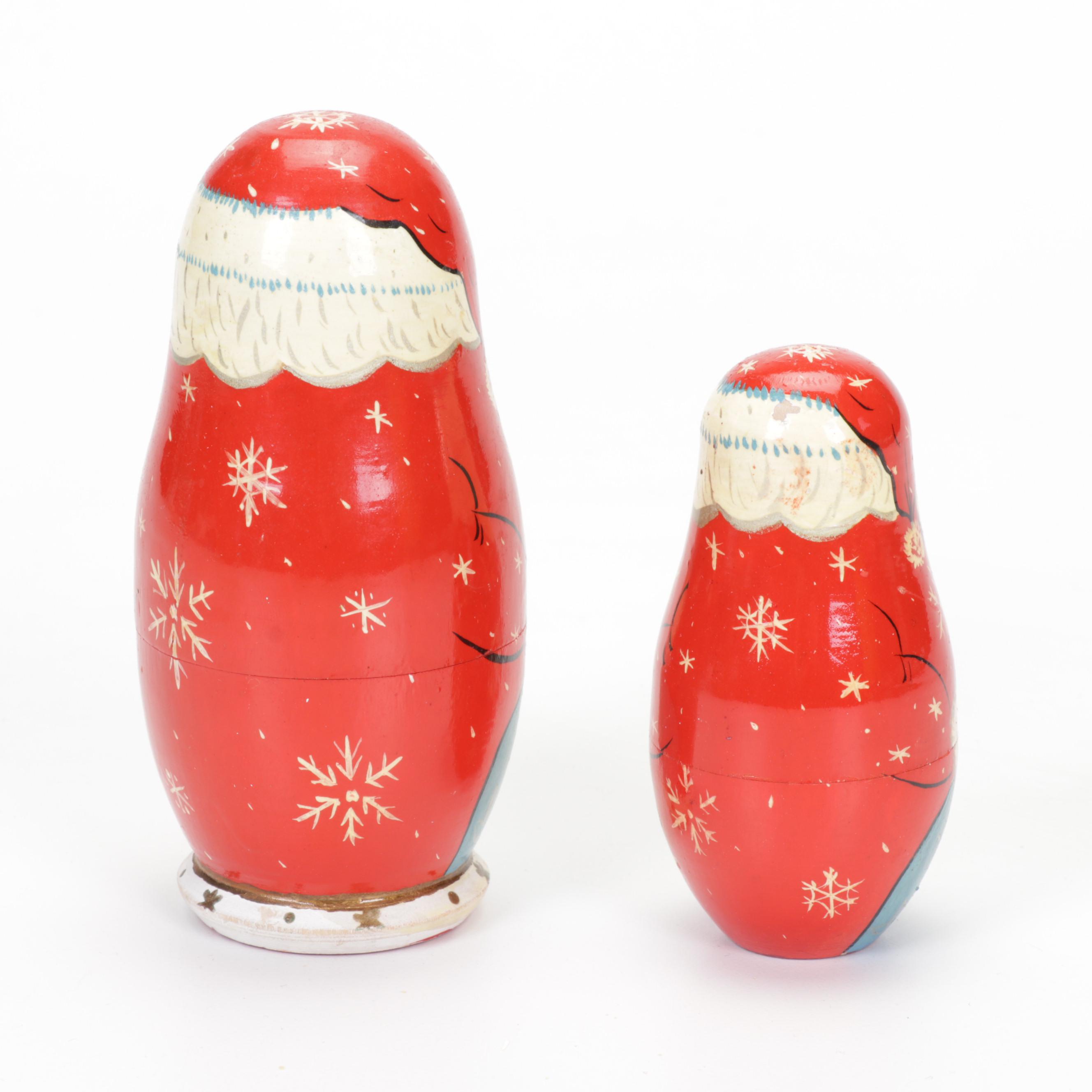 Three Sets of Russian Wooden Santa Nesting Dolls EBTH