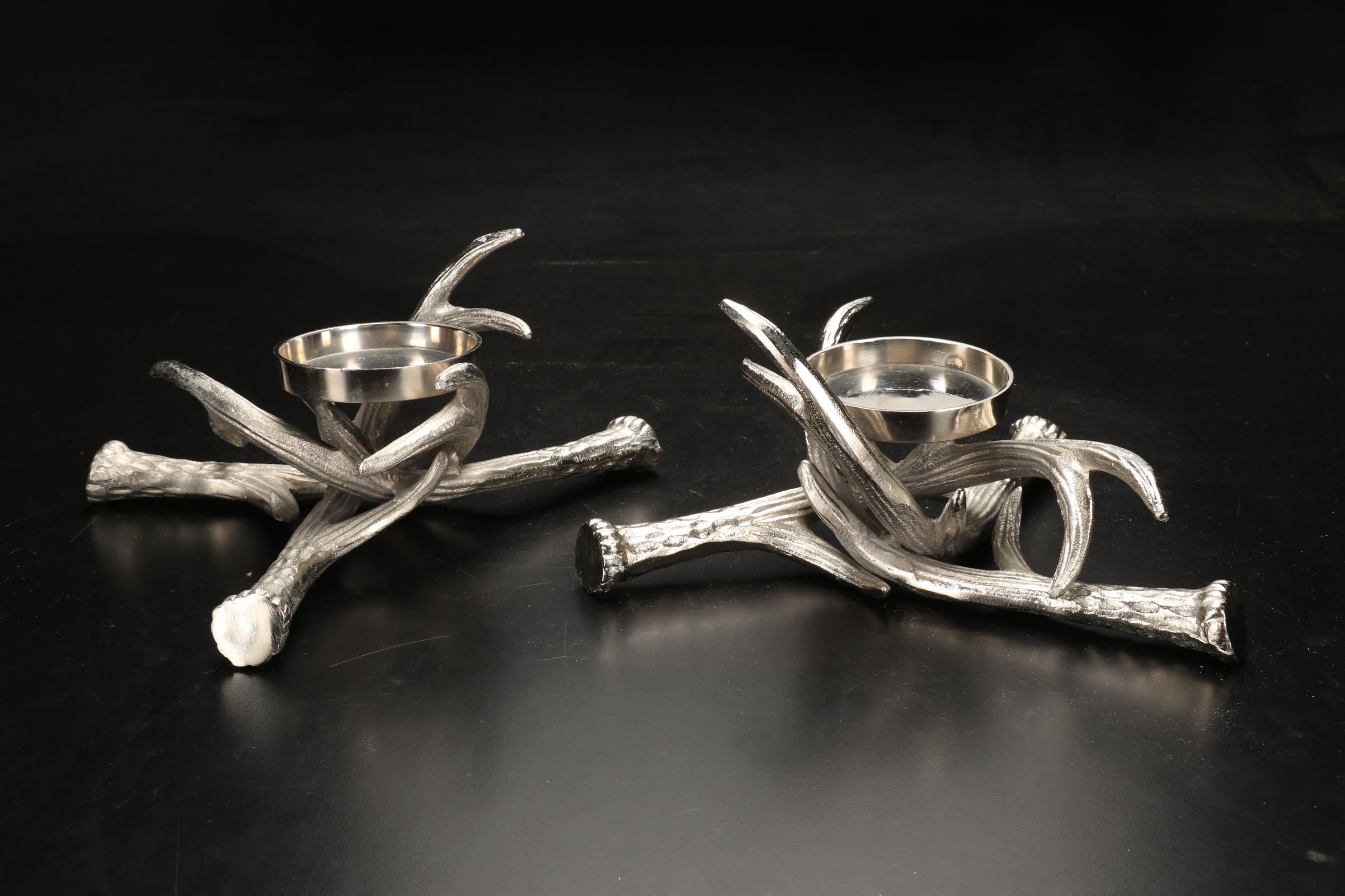 Metal Antler Candle Holders and Decorative Bowl with Antler Stand EBTH