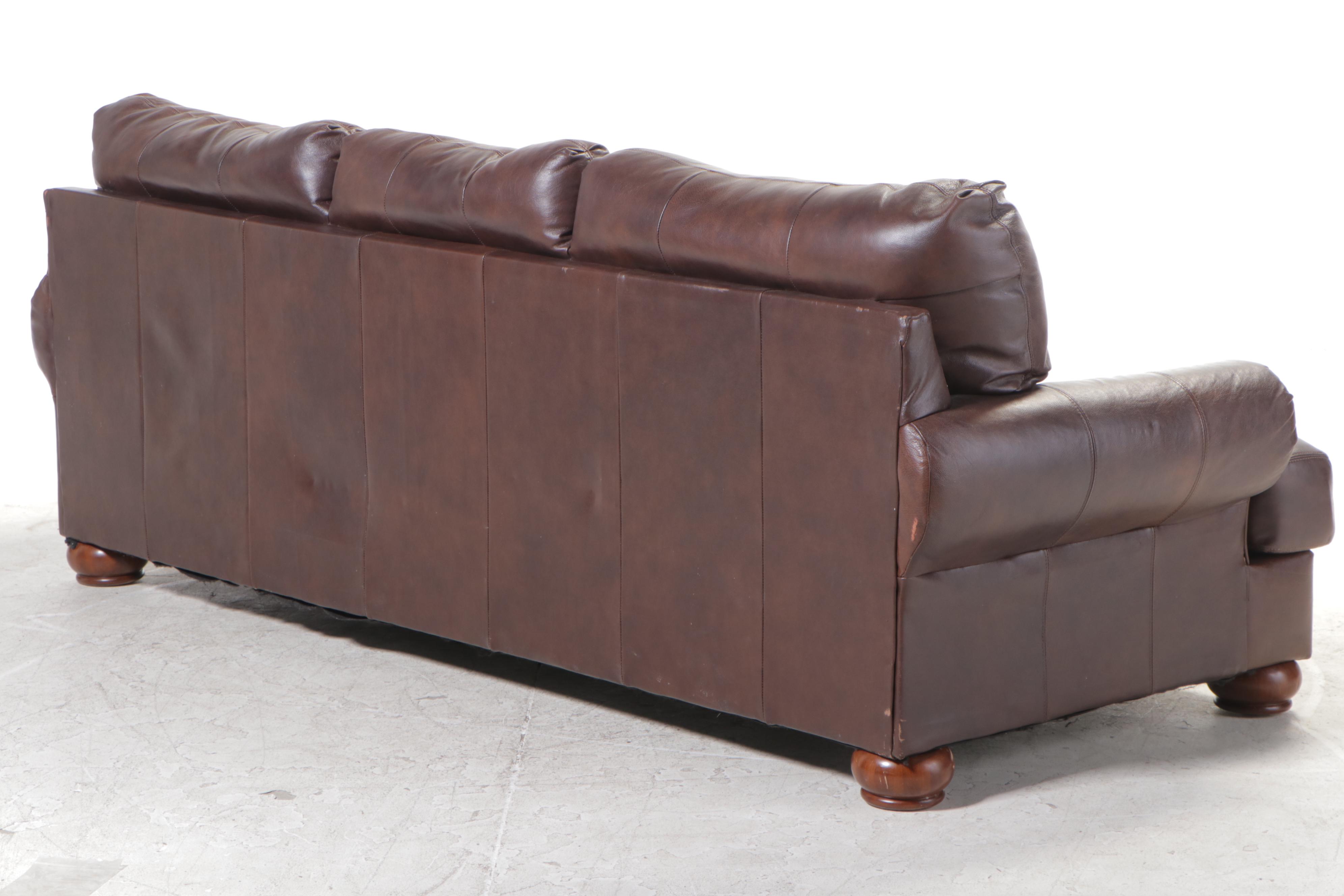 Ashley Furniture Brown Leather RollArm Sofa EBTH