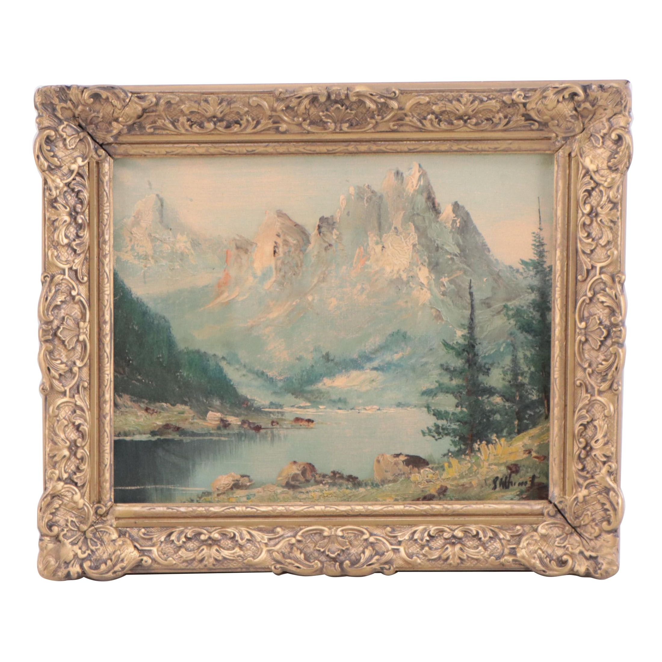Oil Painting of Alpine Landscape | EBTH