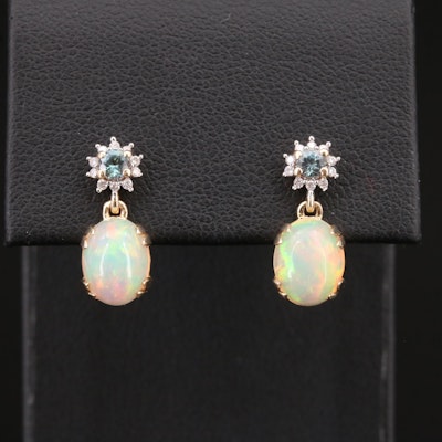 14K Opal and Alexandrite Earrings
