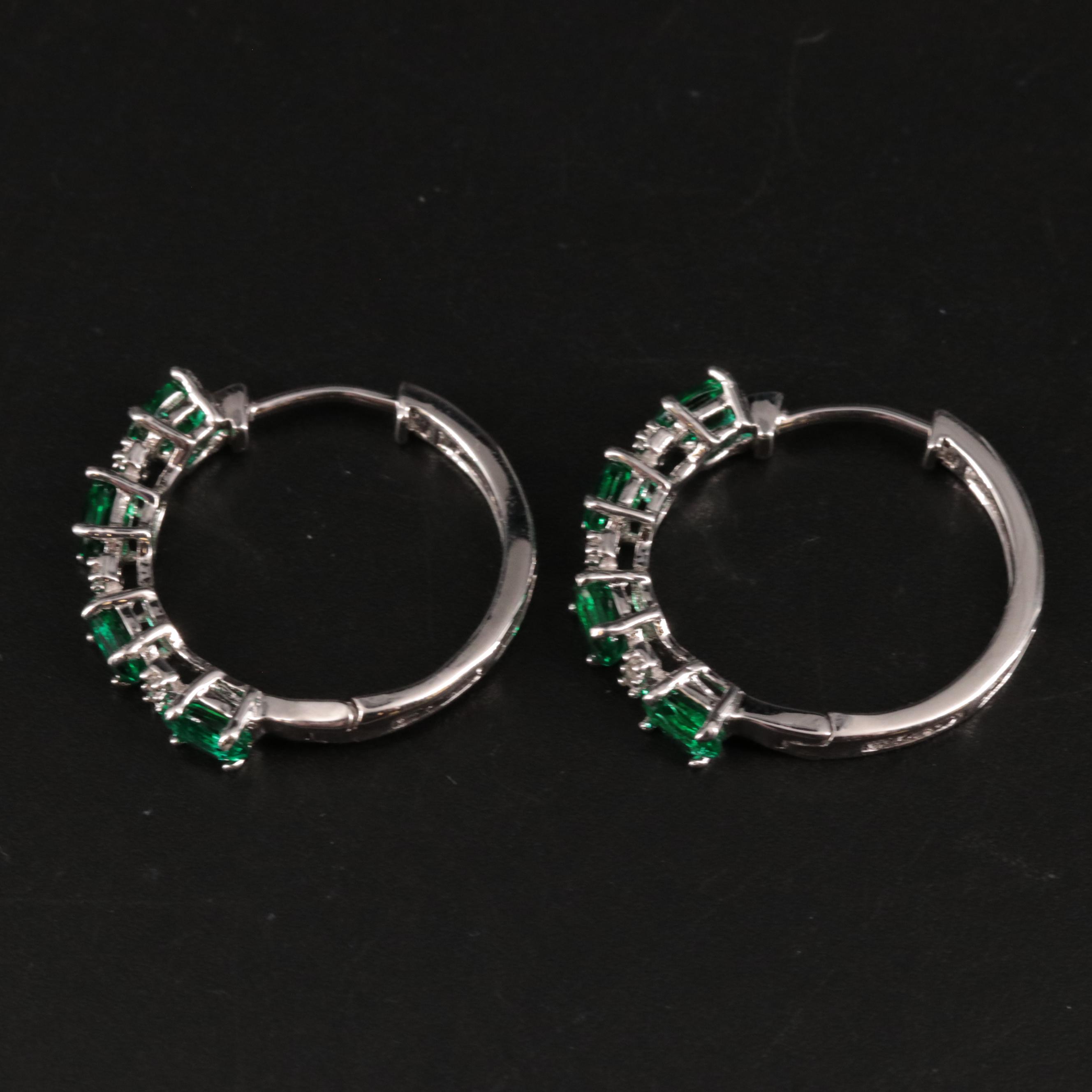 Small Hoop Earrings with Emerald and Zircon Gemstones EBTH