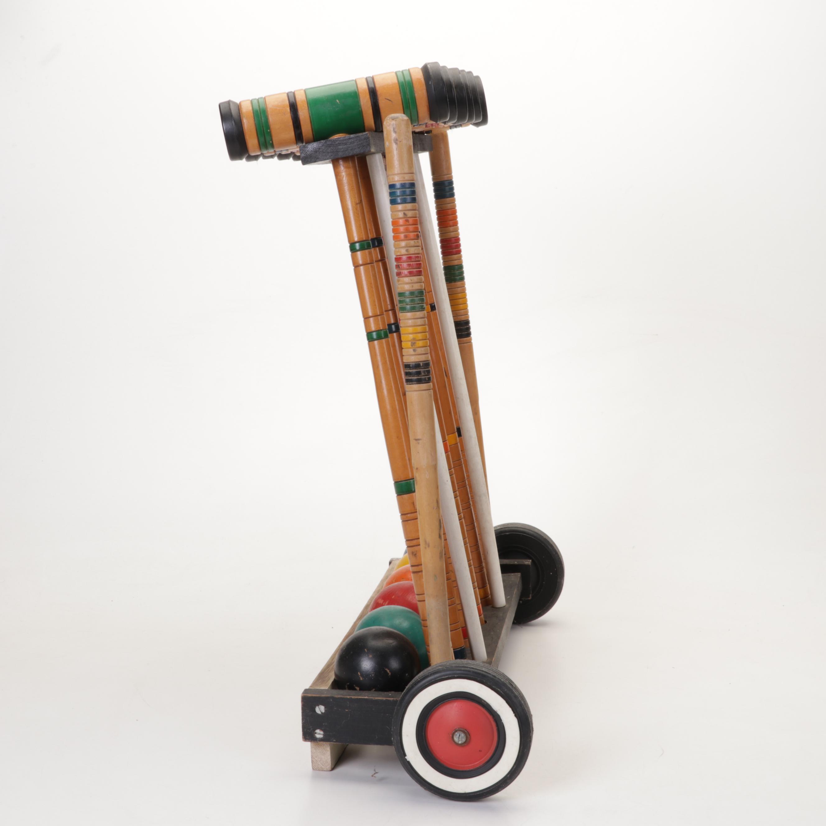 Wooden Croquet Set with Storage Cart, Mid to Late 20th Century EBTH