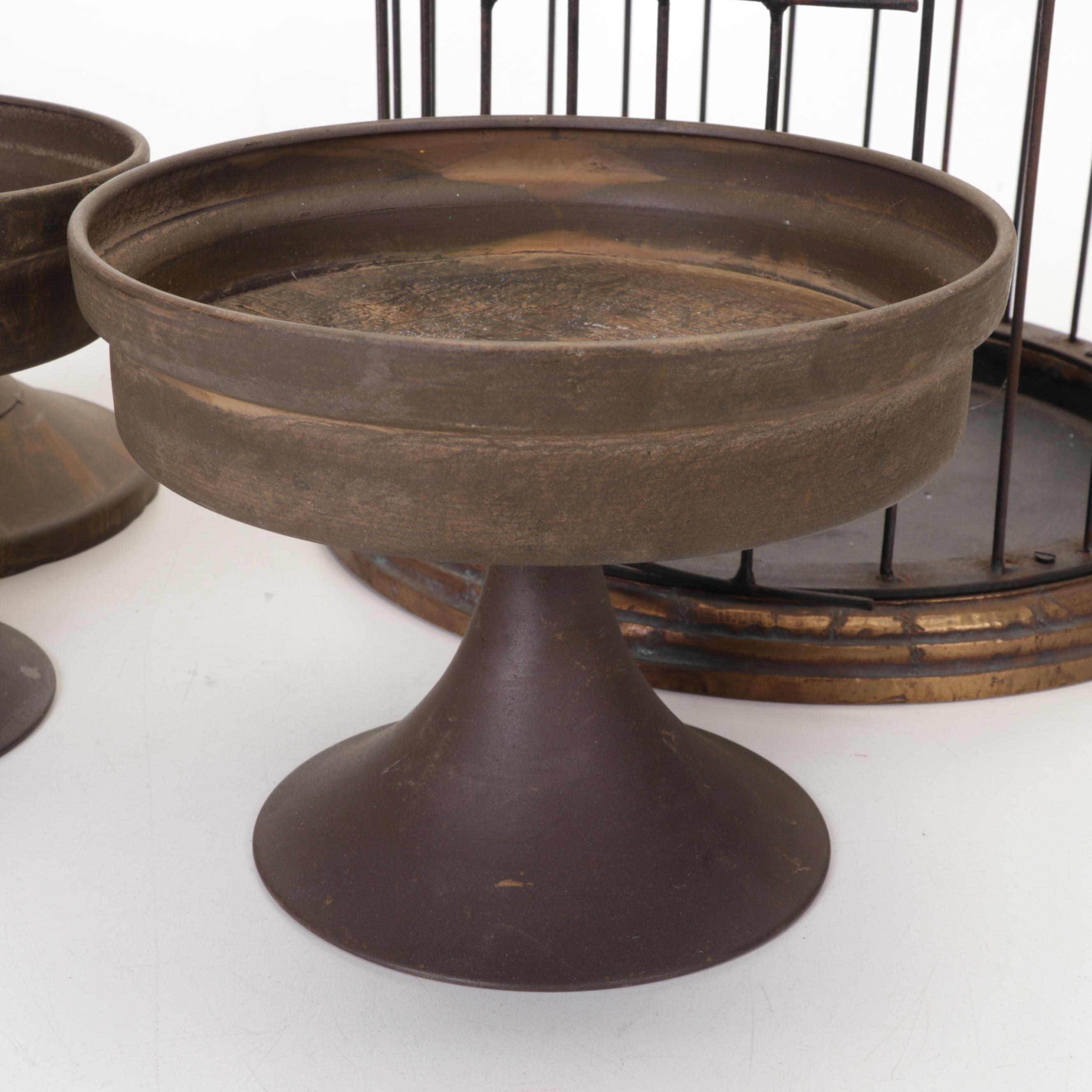 Distressed Pedestal Table With Decorative Bird Cage and More EBTH