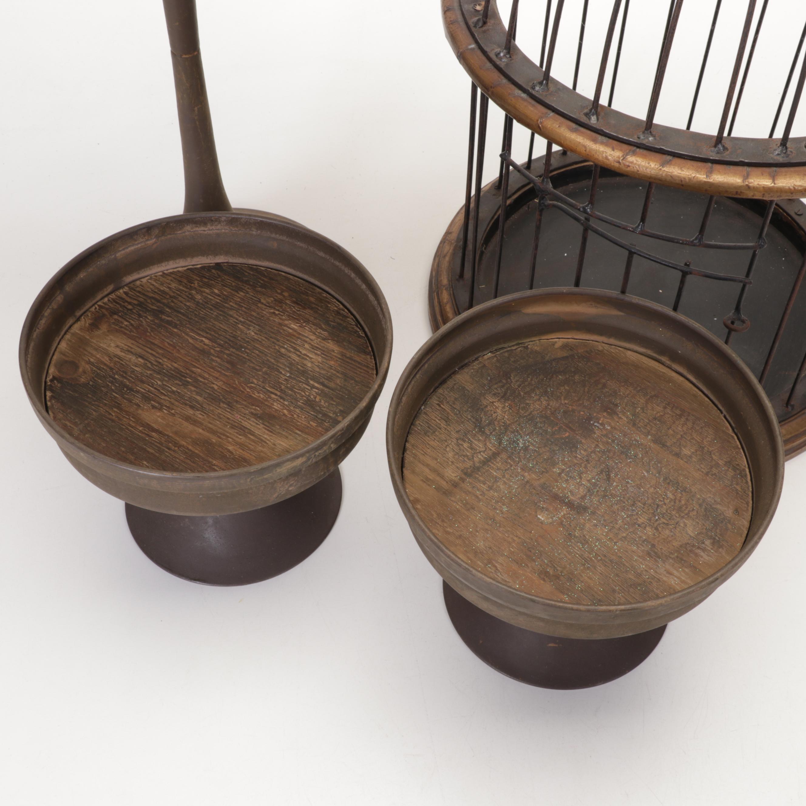 Distressed Pedestal Table With Decorative Bird Cage and More EBTH