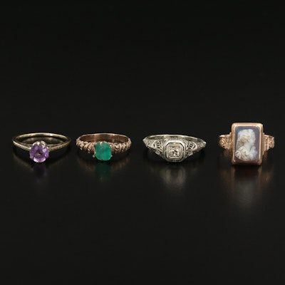 Vintage 18K, 14K and 10K Rings Including Amethyst, Emerald and Diamond