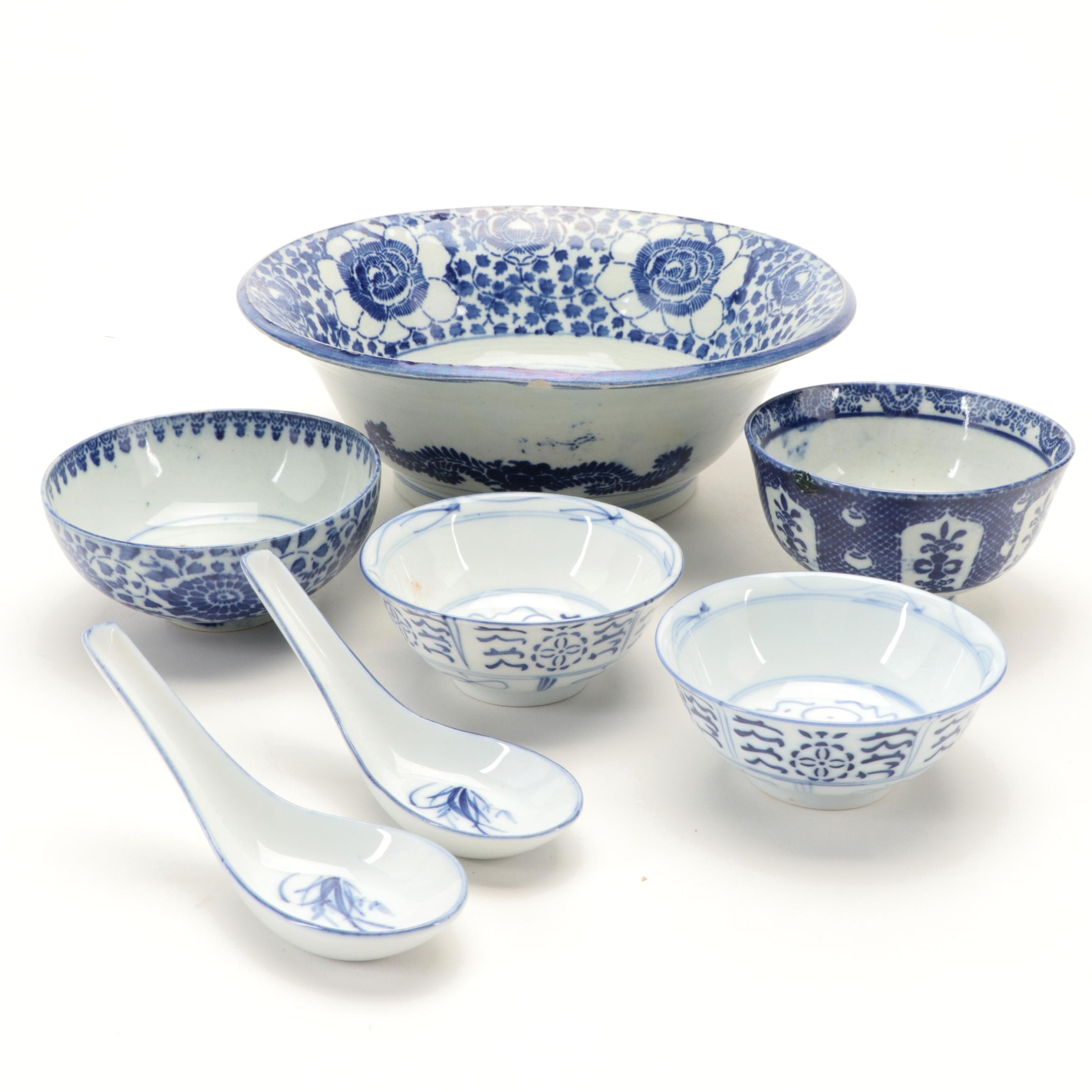 Japanese Stencil Ware Bowls with Chinese Porcelain Soup Bowls and