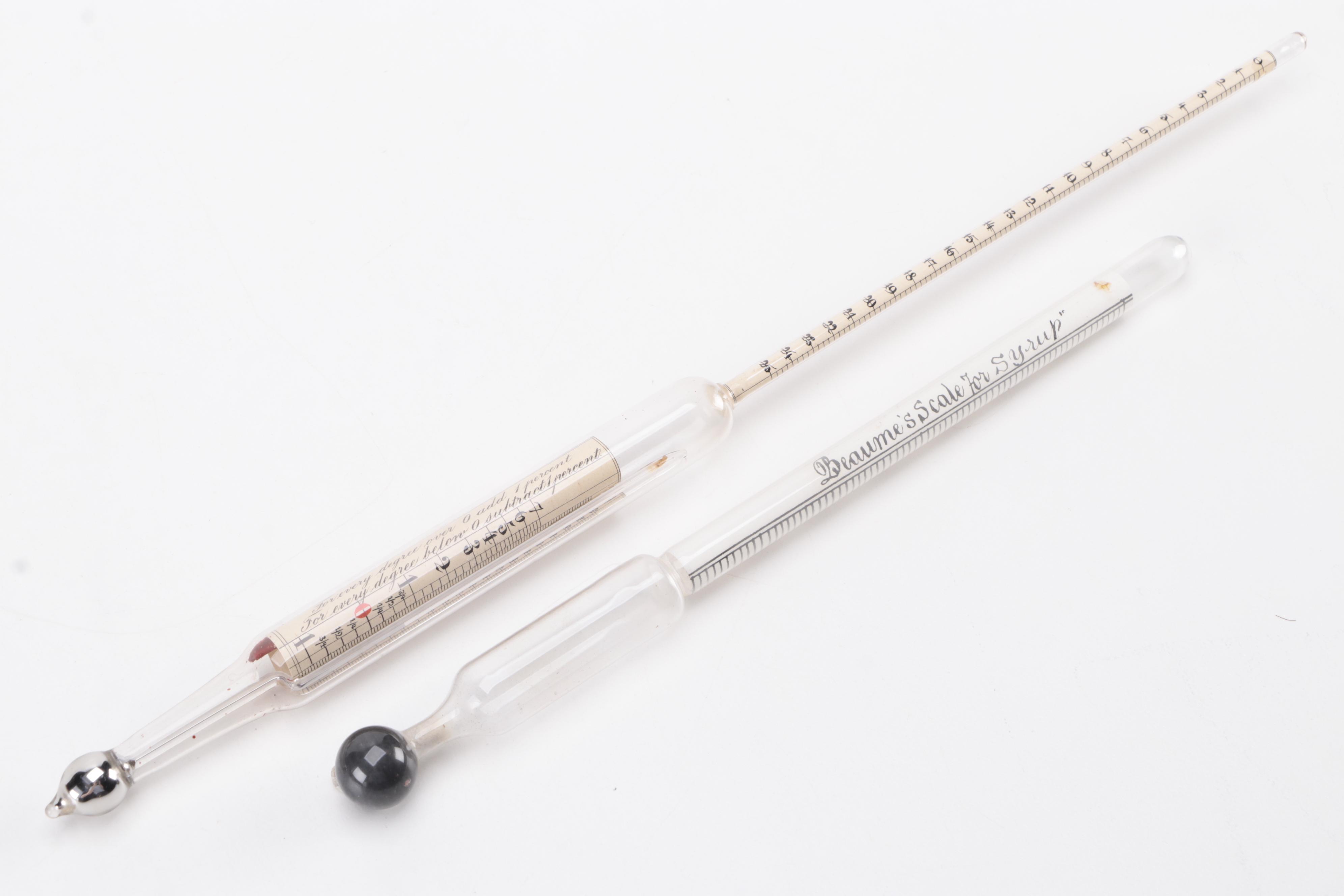 Kaiser Saccharometer and Other Blown Glass Sugar Thermometer with Cases ...