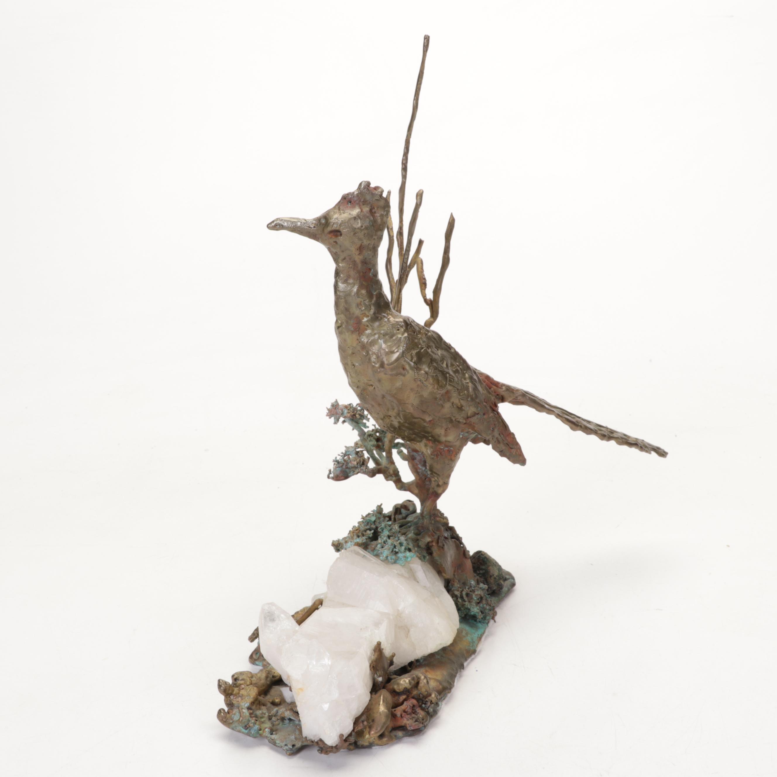Bronze and Quartz Roadrunner Sculpture, Circa 1970 EBTH