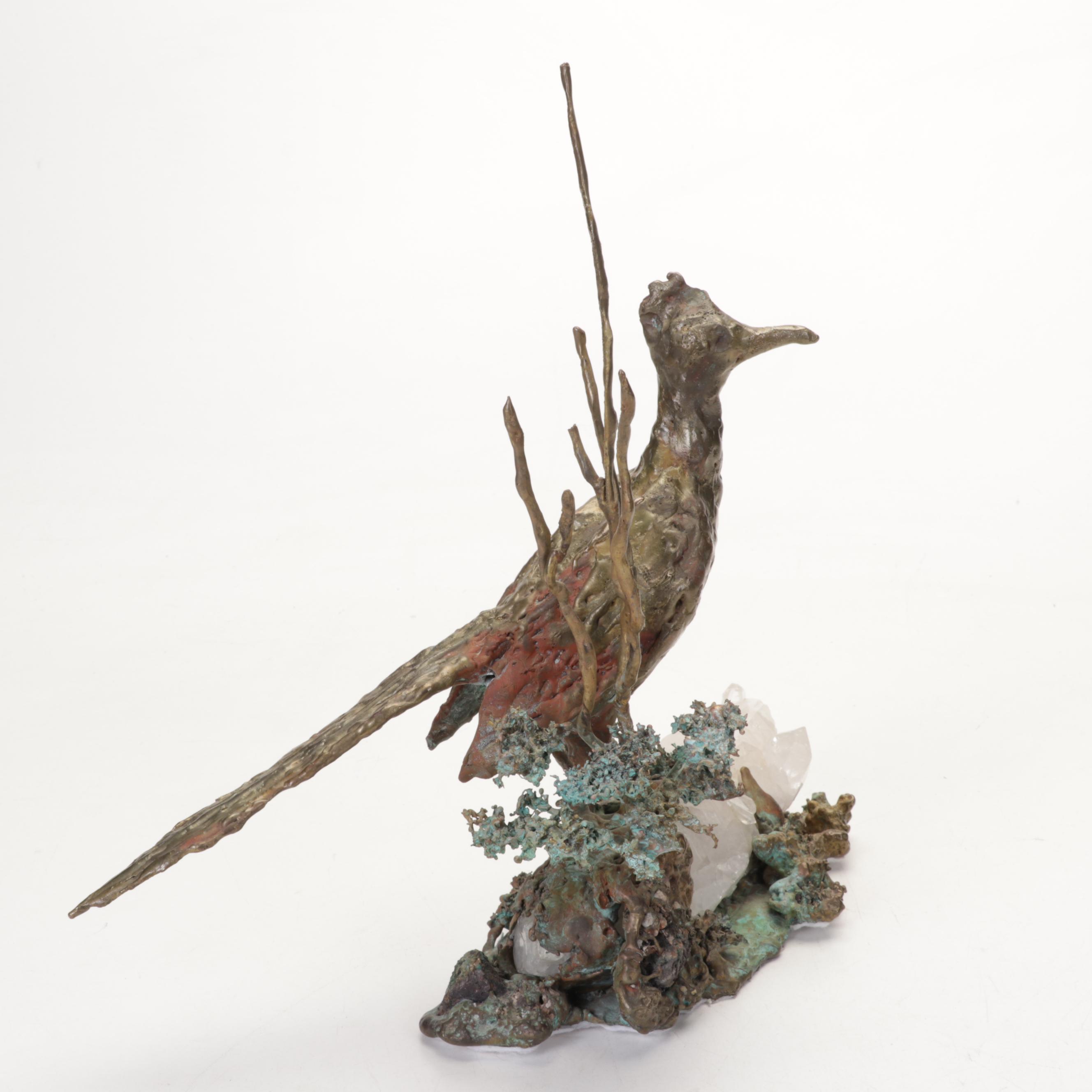 Bronze and Quartz Roadrunner Sculpture, Circa 1970 EBTH