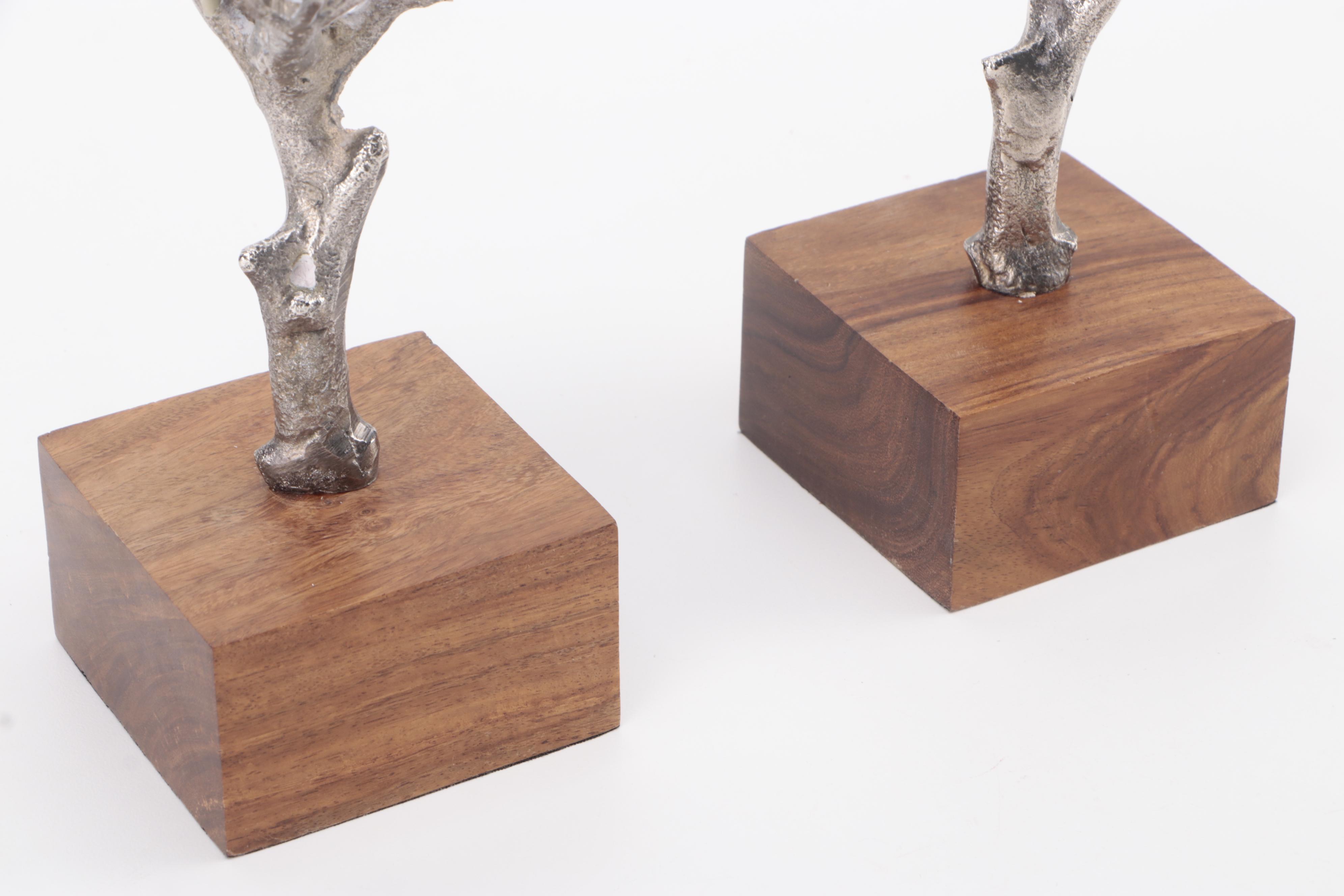 Pair of Roost Cast Aluminum Birch Tree Candlesticks with Wood Bases EBTH