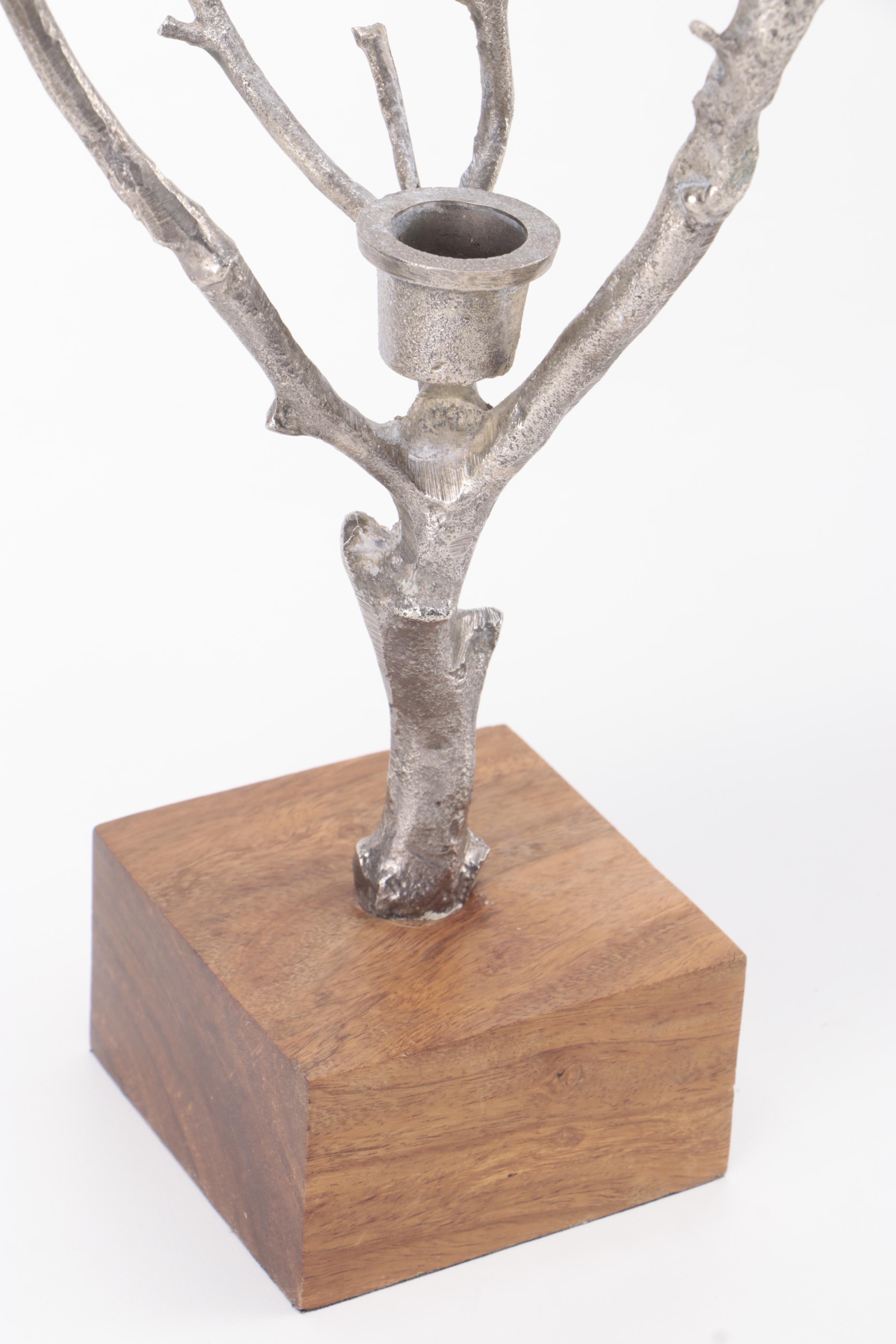 Pair of Roost Cast Aluminum Birch Tree Candlesticks with Wood Bases EBTH