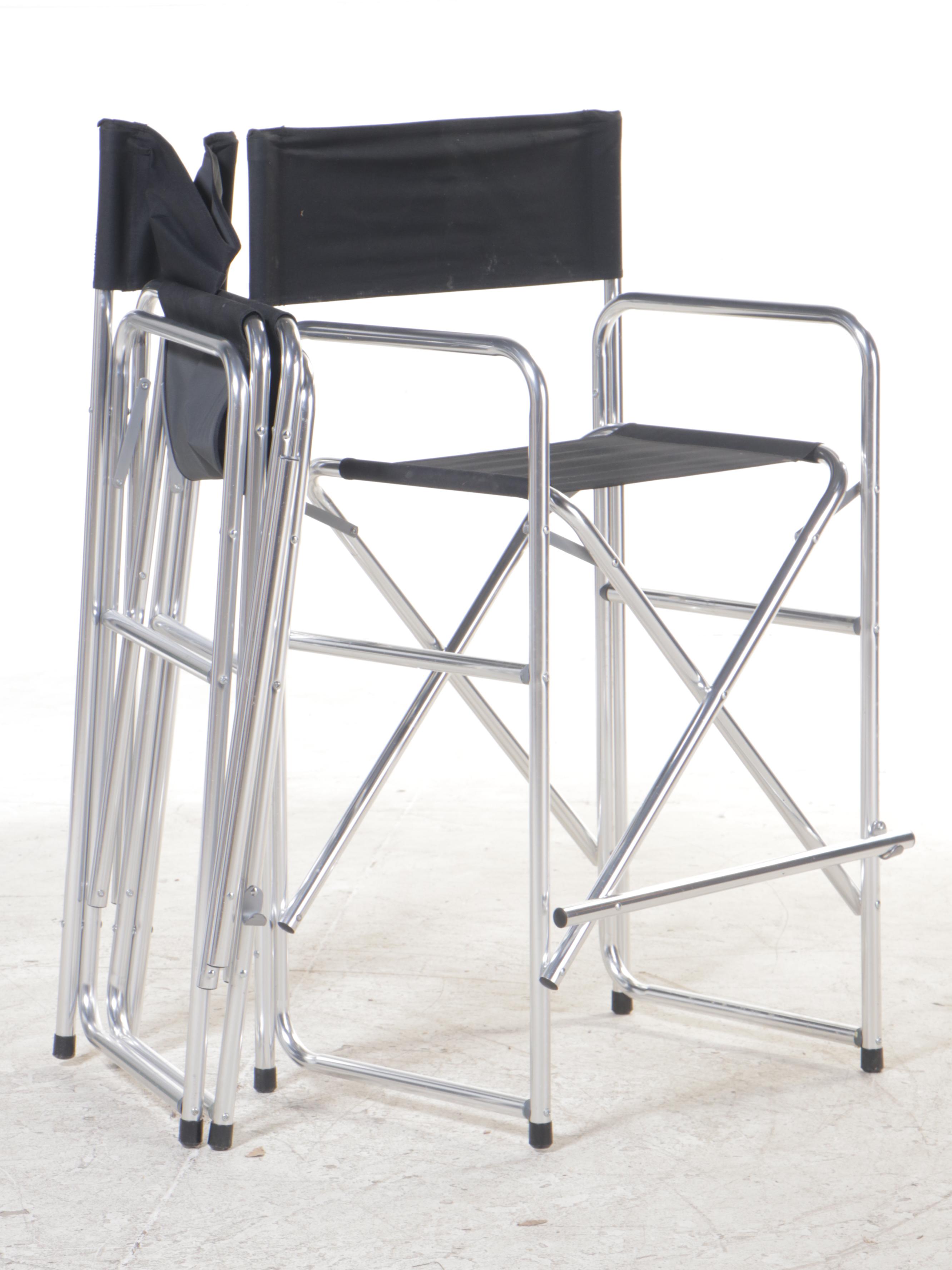 Four Hayneedle Tall Director's Chairs in Aluminum with Black Fabric EBTH