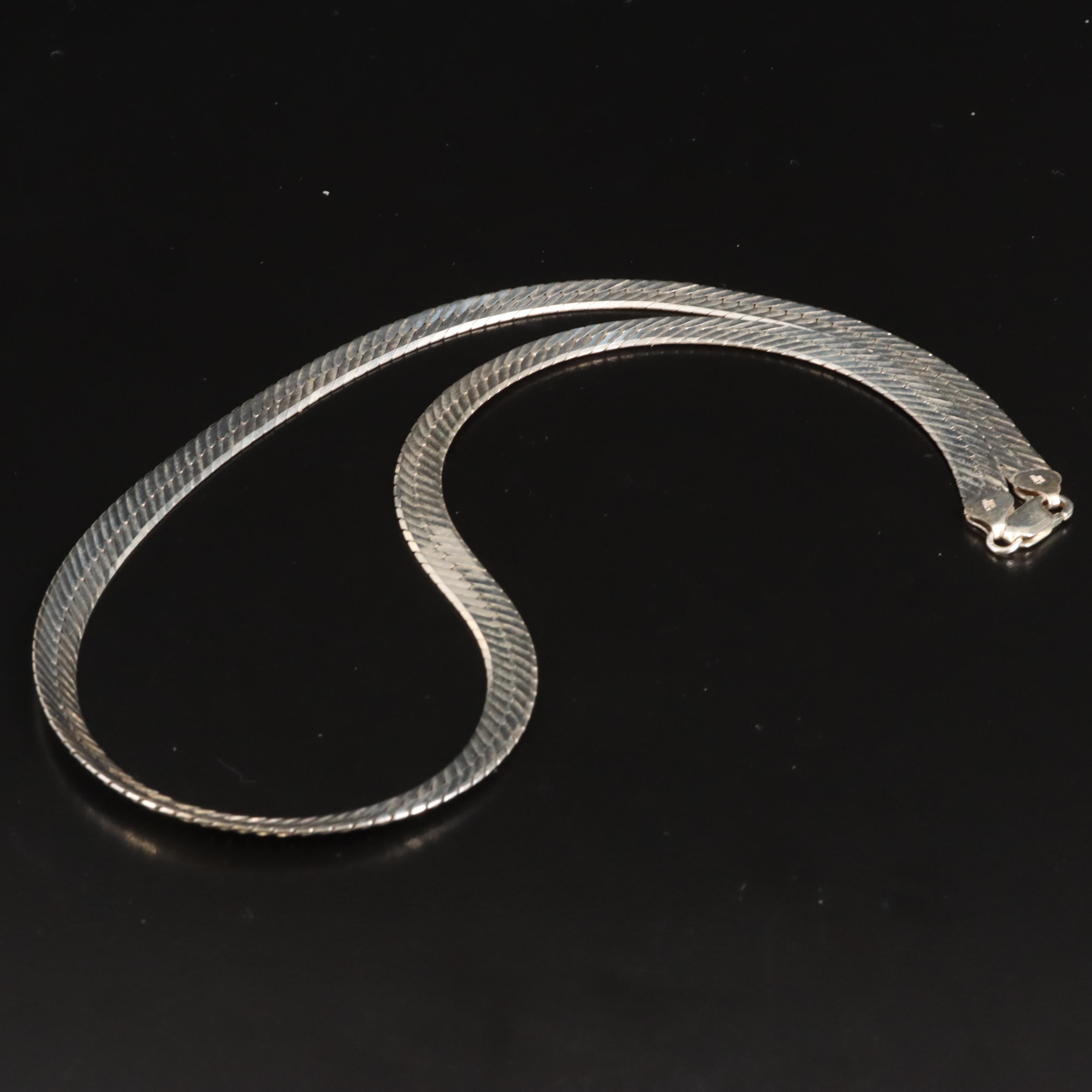 Italian Sterling Herringbone Chain Necklace EBTH