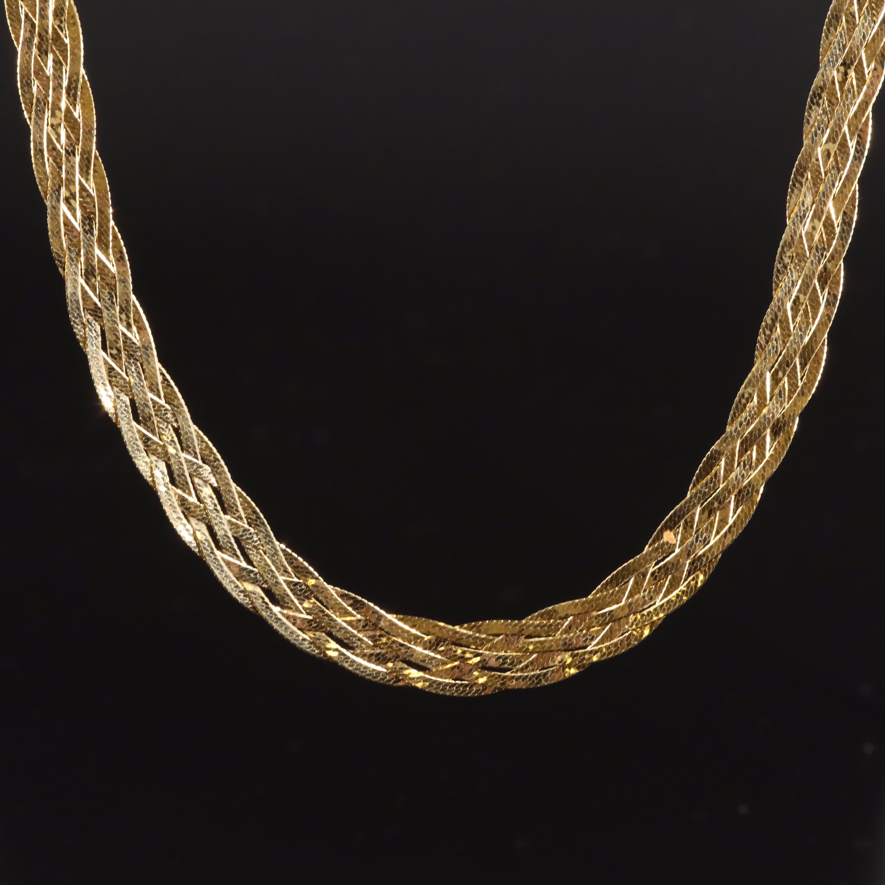 Italian 14K Braided Herringbone Chain Necklace EBTH