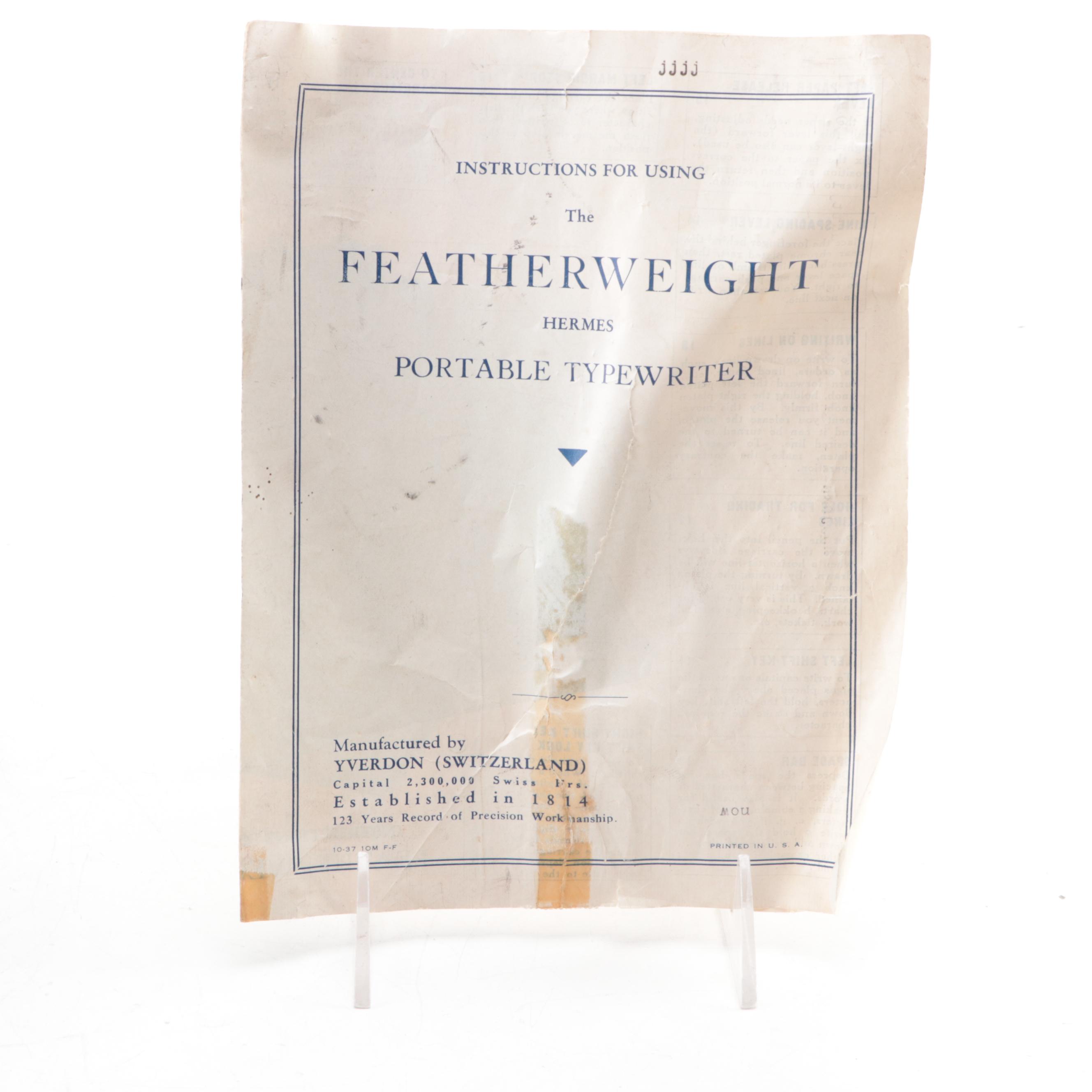 Hermes Featherweight Portable Typewriter, Circa 1937 EBTH