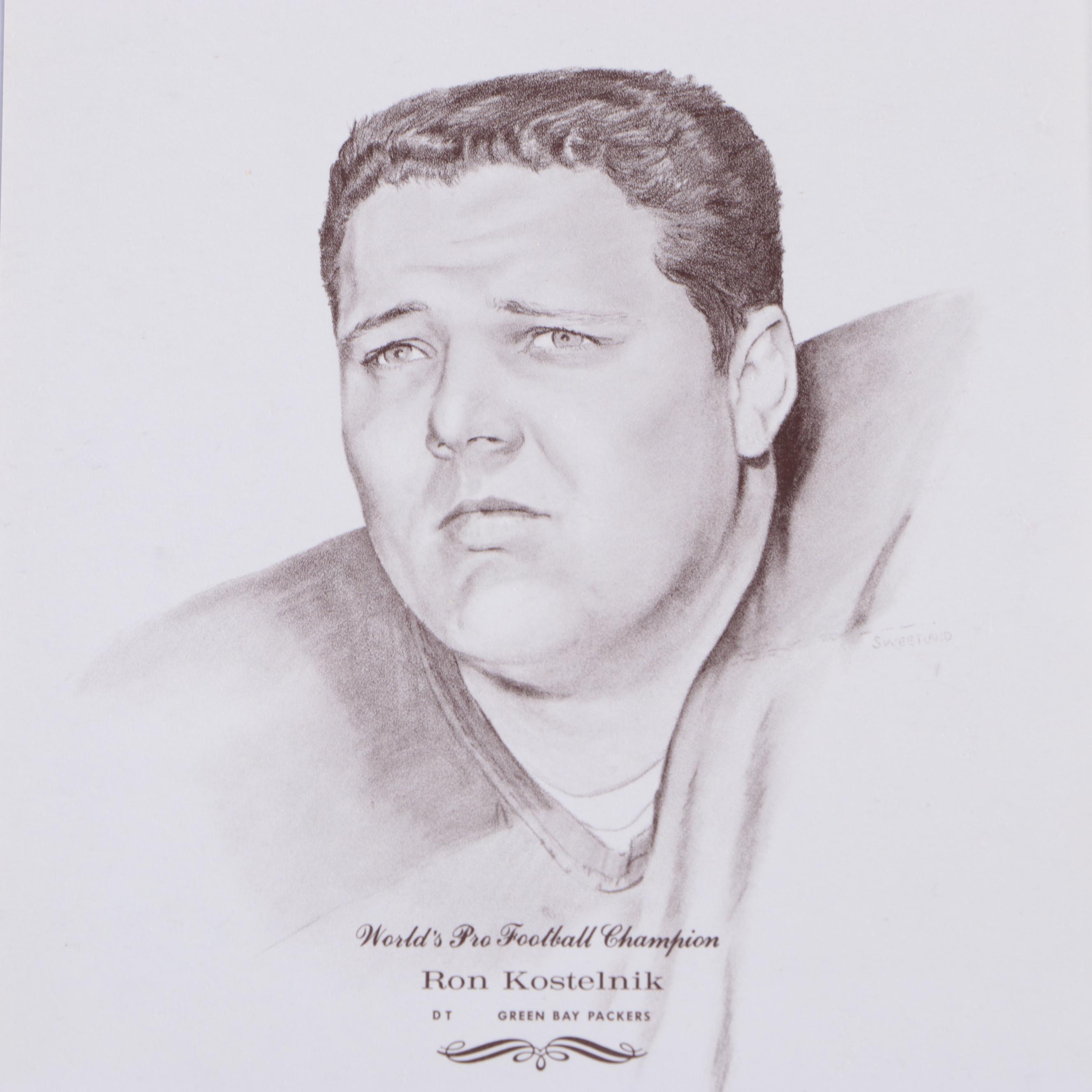 Green Bay Packers Ron Kostelnik Signed Check, Lithograph Print, 1960s