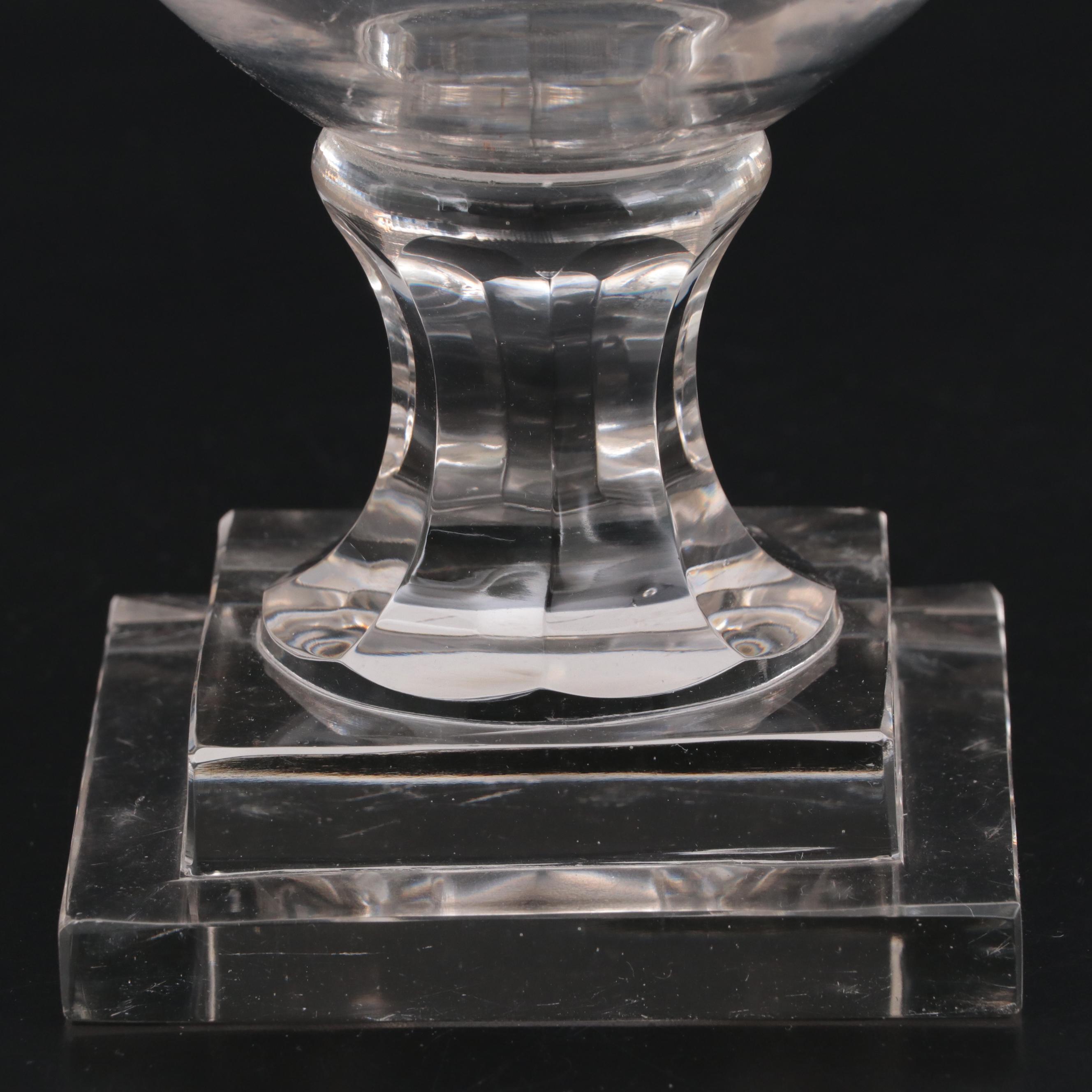 Pair of Clear Glass Urn on Pedestal Centerpiece Vases EBTH