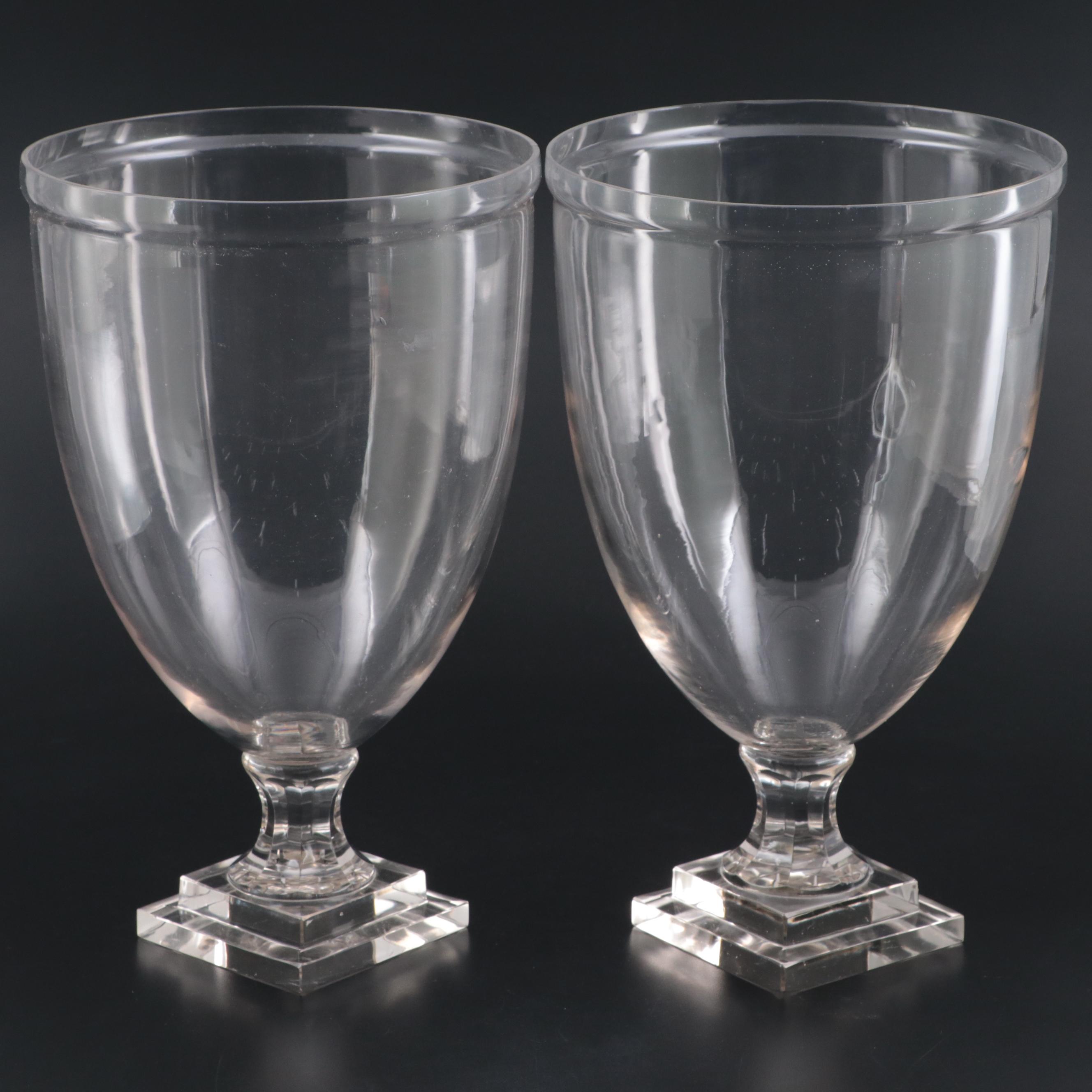 Pair of Clear Glass Urn on Pedestal Centerpiece Vases EBTH